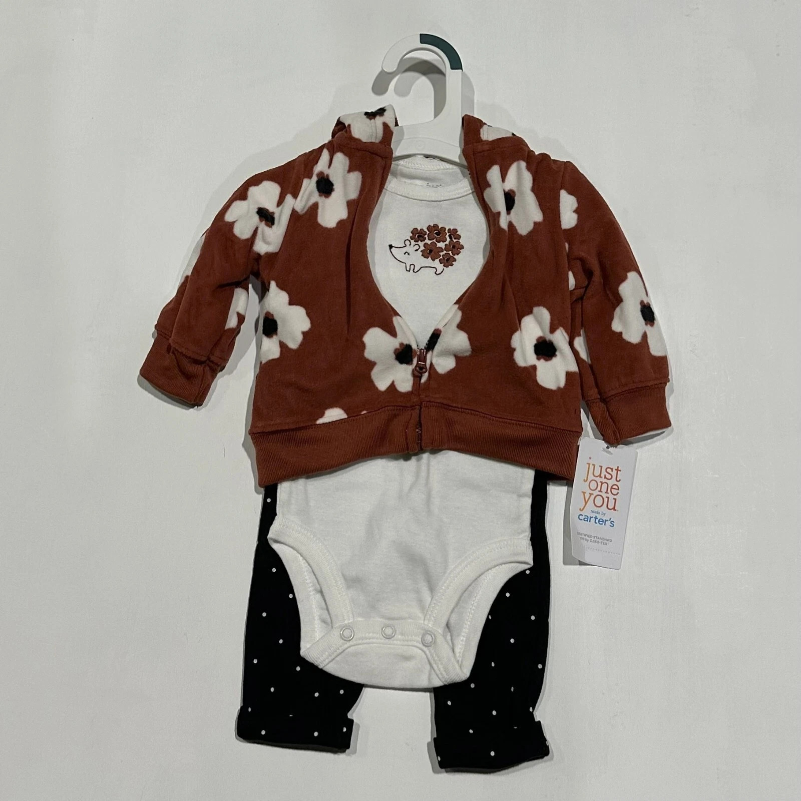 Carter’s Just One You Baby Girls’ Floral Cardigan Top & Bottom Set – Brown NB