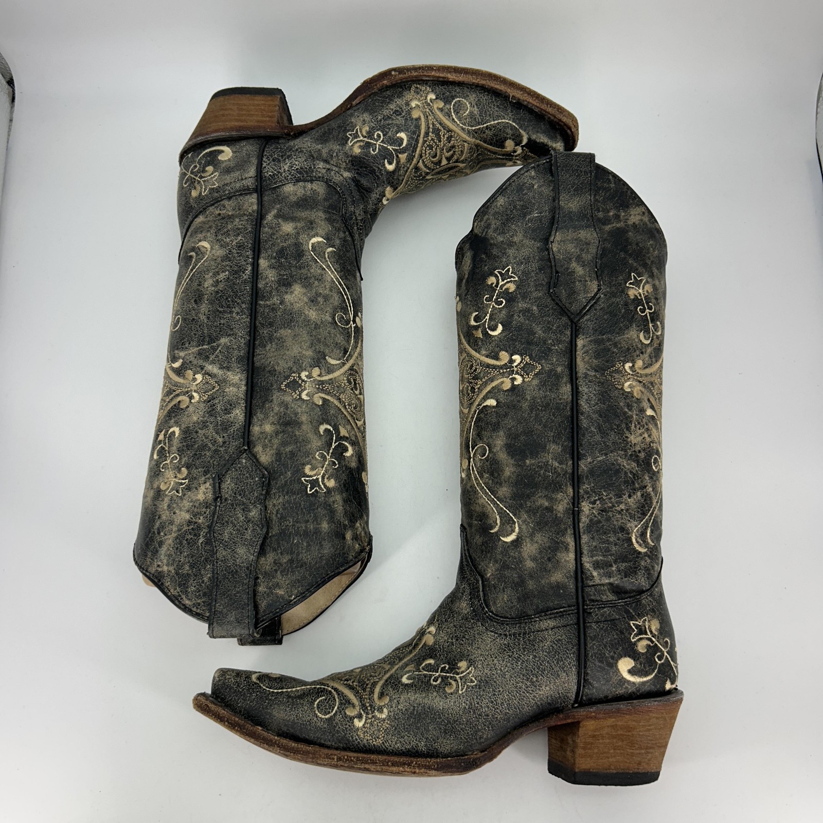 Circle G Boots Womens Size 7.5 L5048 Embroidered Crackle Western Cowgirl Leather