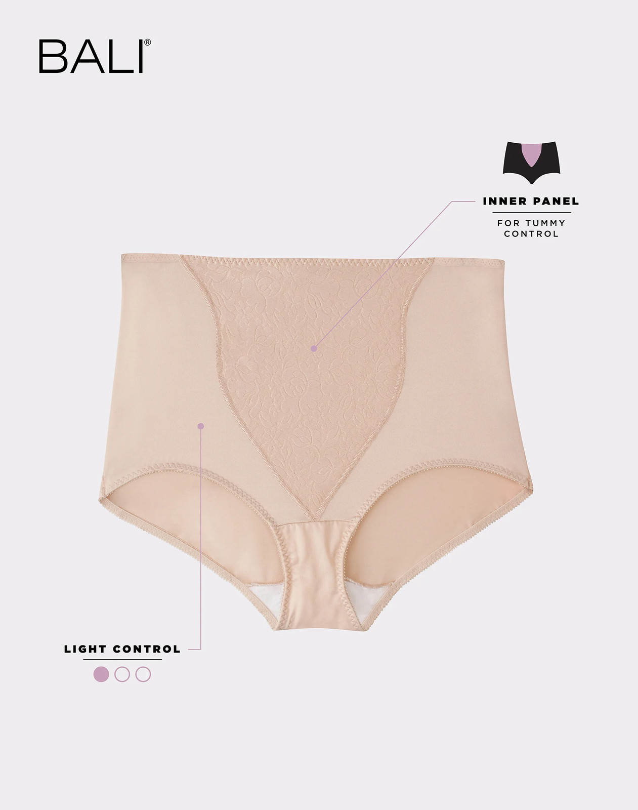 Bali Panties 2-Pack Light Control Support Lace Panel Brief Smoothers Shaping 372