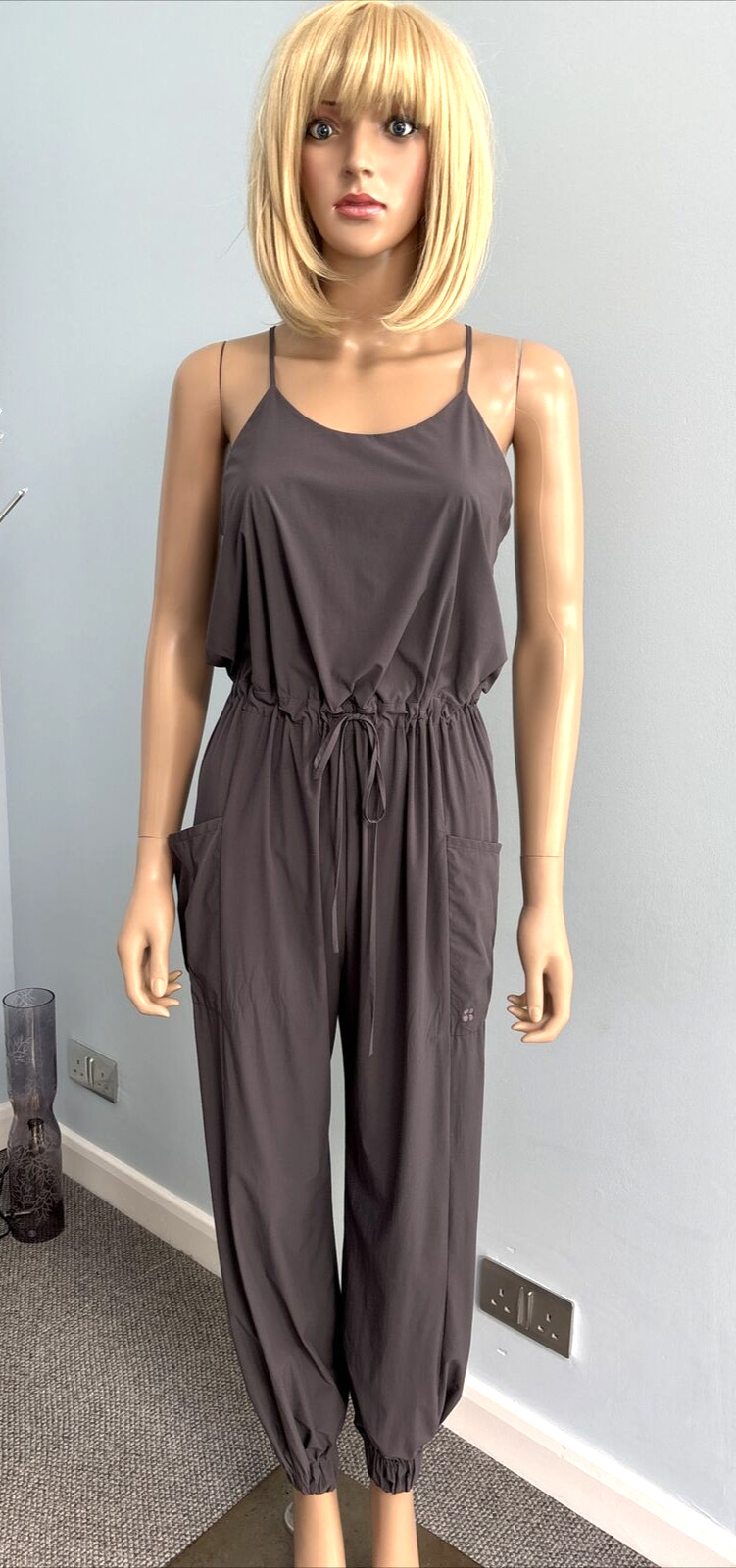 SWEATY BETTY ‘Karma’ Grey 100% Recycled Polyester Cruise/Casual Jumpsuit XS 8/10