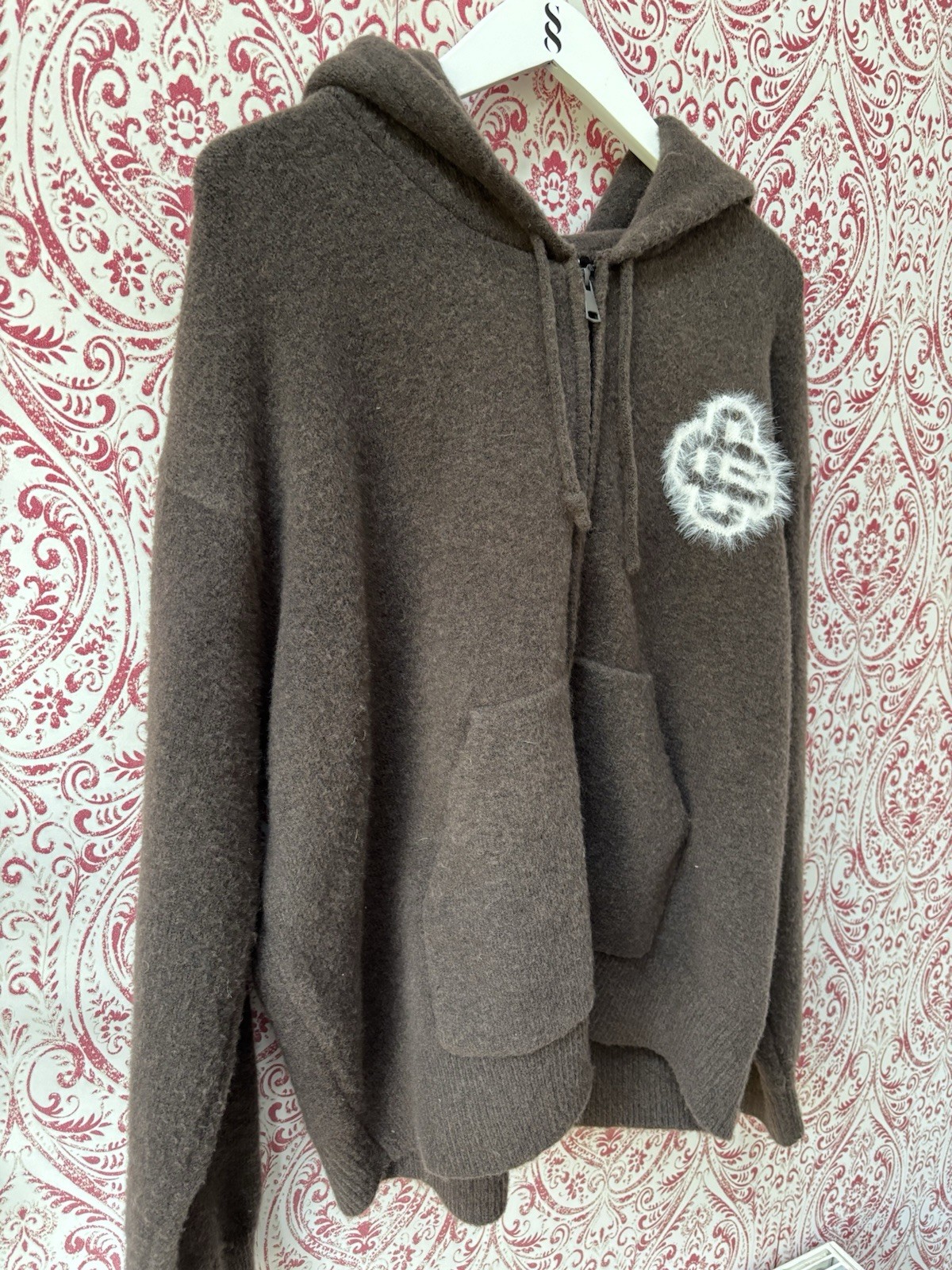 The Couture Club ‘Monogram Fluffy Emblem Zip-Through Knitted Hoodie’