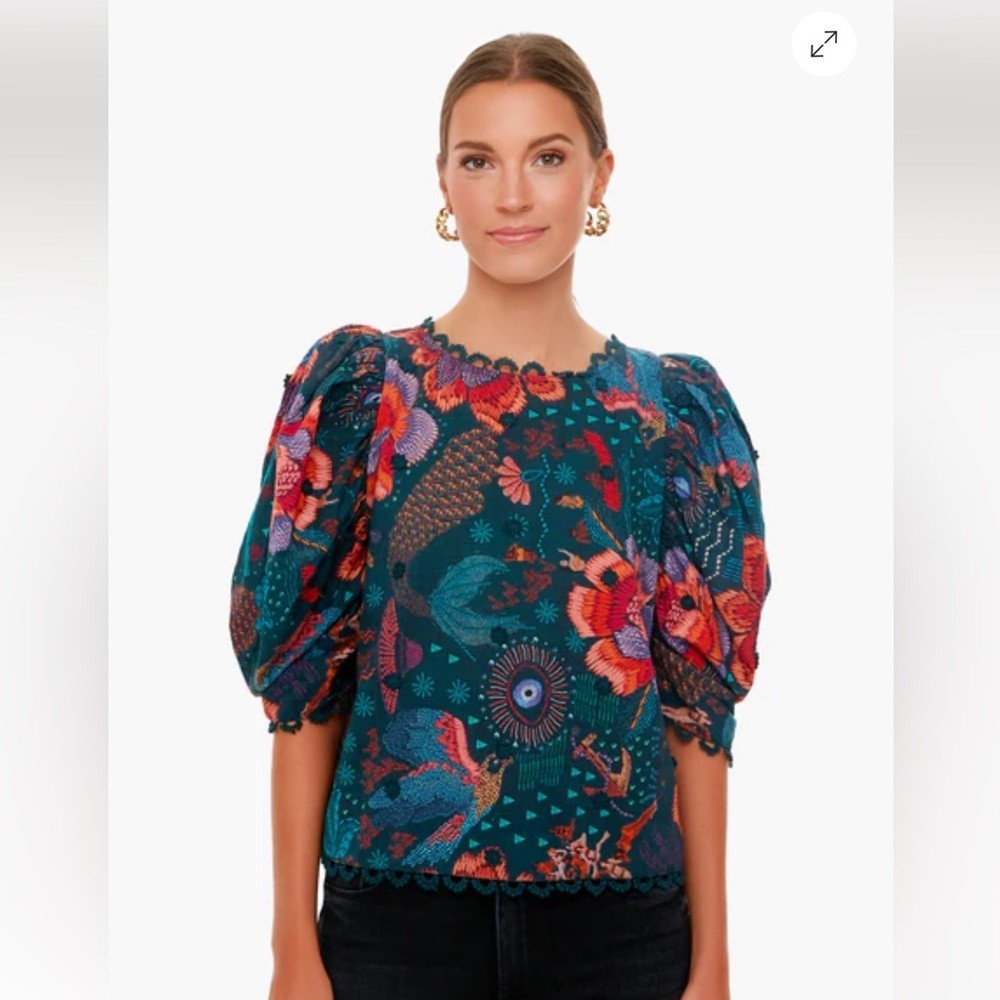 Farm Rio River Creatures Women’s Floral Blouse Size XS