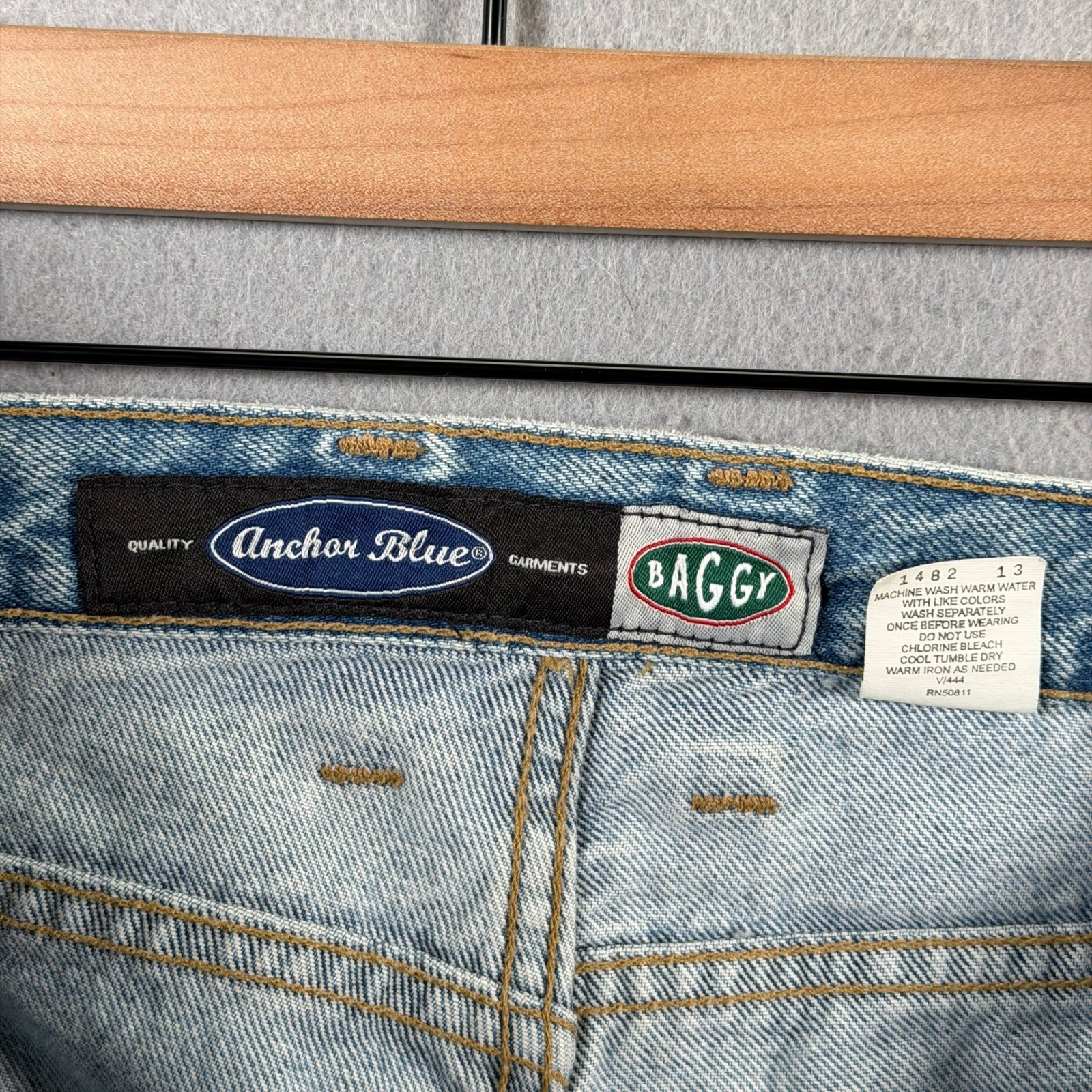 Vintage Anchor Blue Baggy Light Wash Denim Jeans Mens W42 L30 Cotton Made Mexico