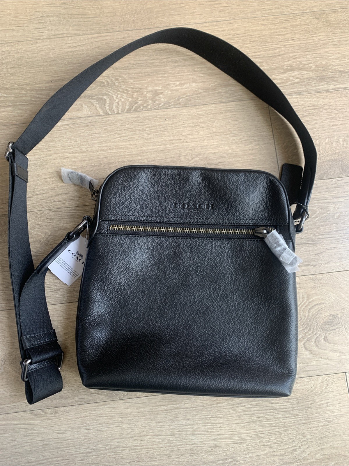 NEW COACH Houston Flight Bag In Pebble Leather Crossbody Black