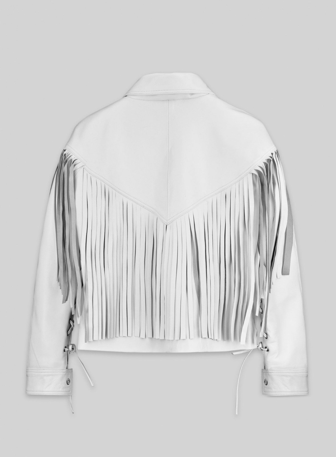 Women White Real Leather Jacket Western Fringe Tassel Boho Cowgirl Festival Coat