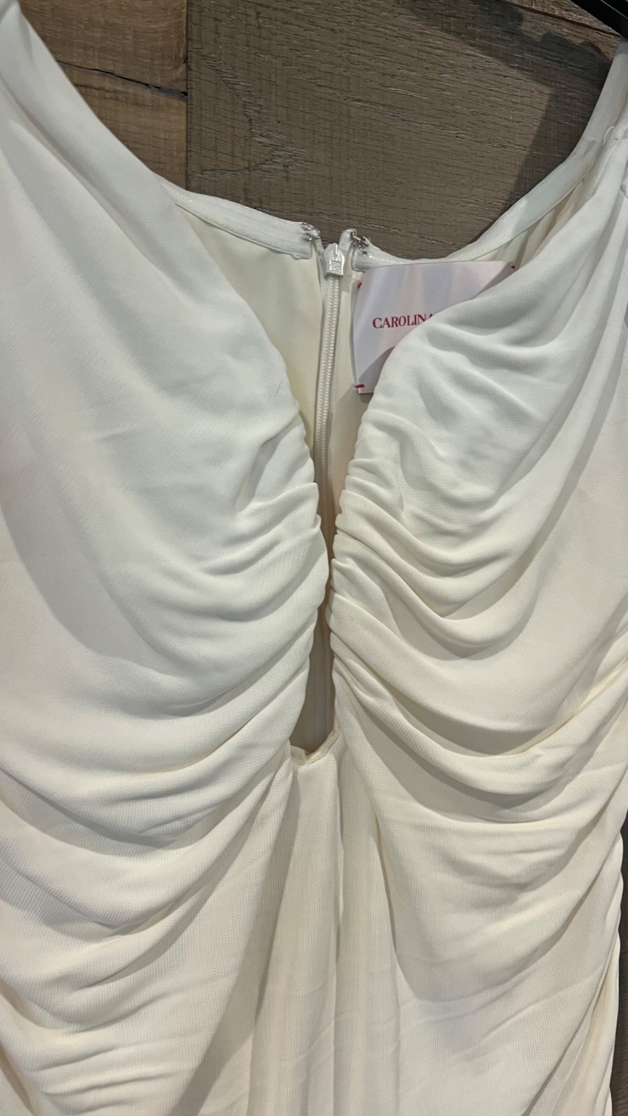 CAROLINA HERRERA DEEP U-NECK RUCHED IVORY MIDI DRESS size XS