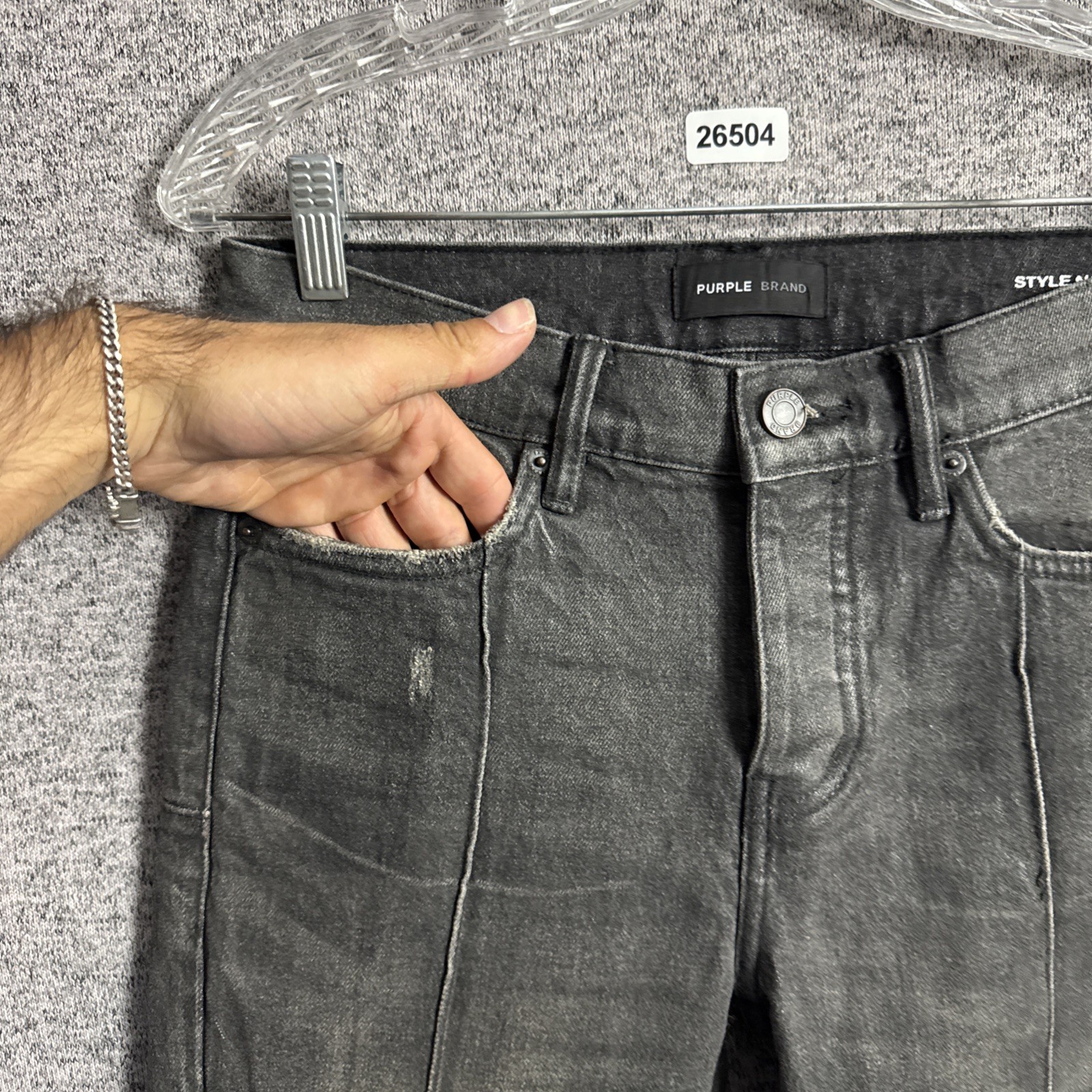 Purple Brand P004 Men’s 29 Charcoal Black Denim Pintuck Coated Flare Jeans