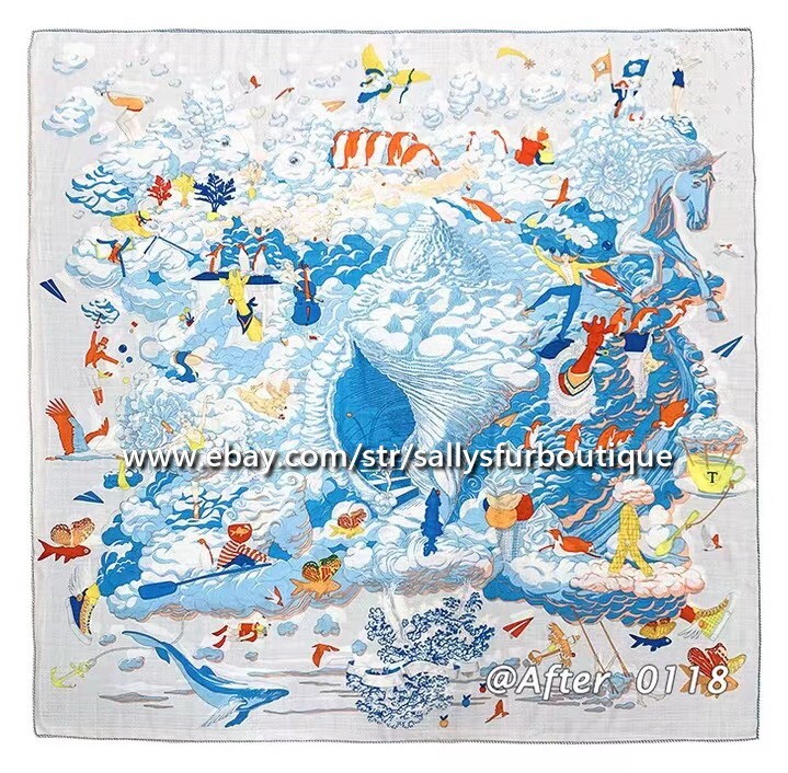 80% Cashmere & 20% Silk Wrap Scarf Cloud Animals Print Square Shawl 53″