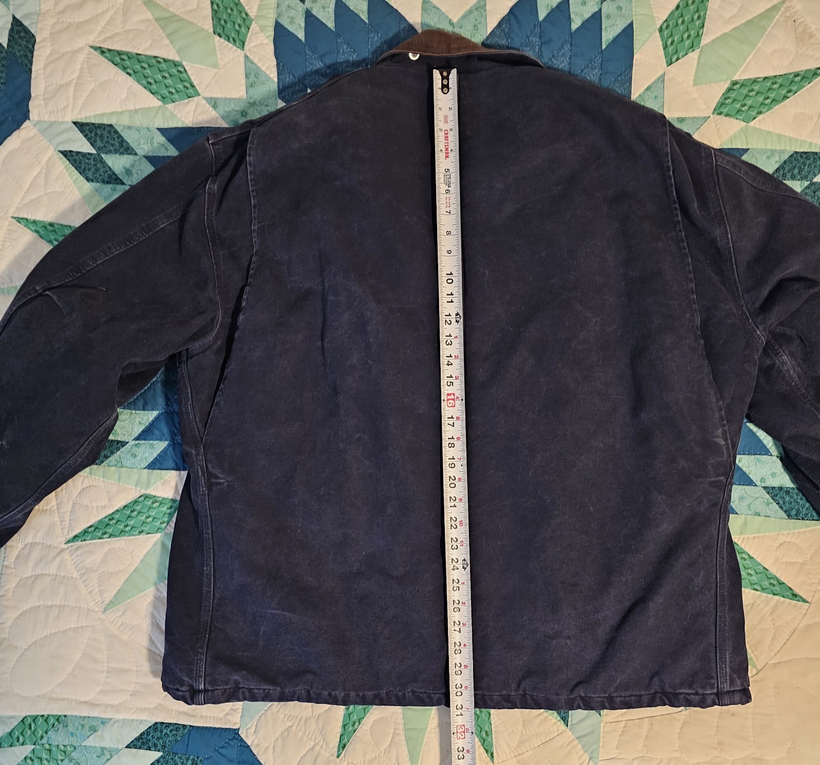 Carhartt Navy Lined Work Jacket Full Zip Logo Zipper Button Spread Collar L
