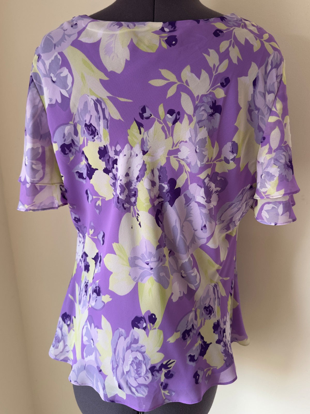 Jacques Vert Blouse Womens UK16 Purple Floral Print Drape Cowl Neck Cottagecore