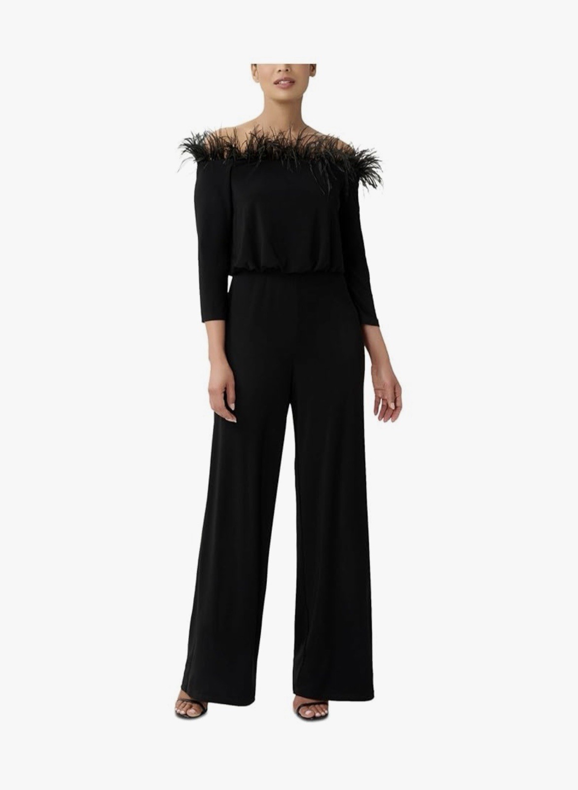New Adrianna Papell Womens Feather Trim Jersey Jumpsuit Size 4 Stretchy $199