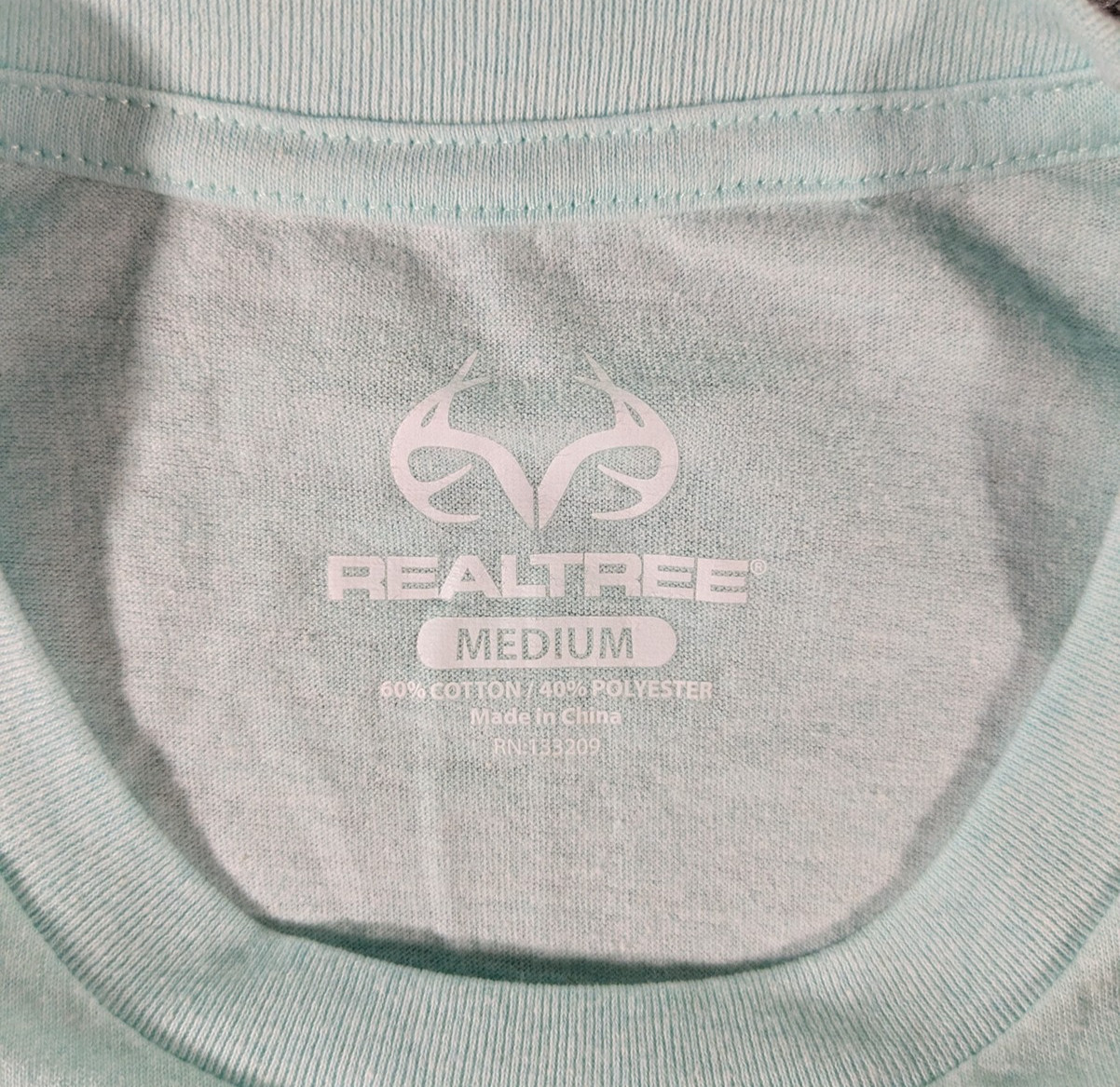 Real Tree T-Shirt Blue Graphic Print Floral Antlers Deer Hunting Womens Medium