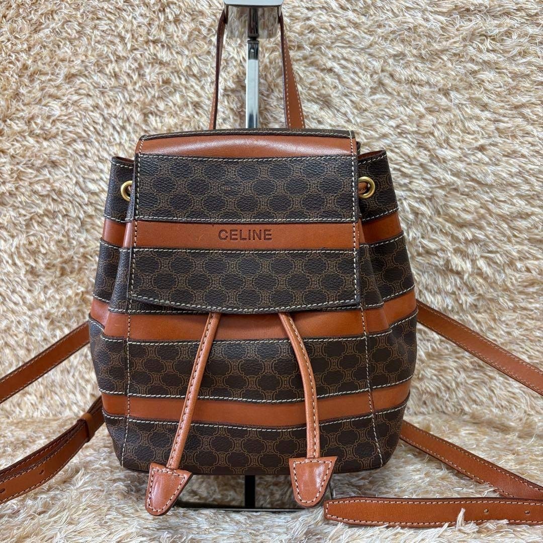 CELINE Macadam Triomphe Mini backpack Blazon Logo Drawstring Brown PVC Leather