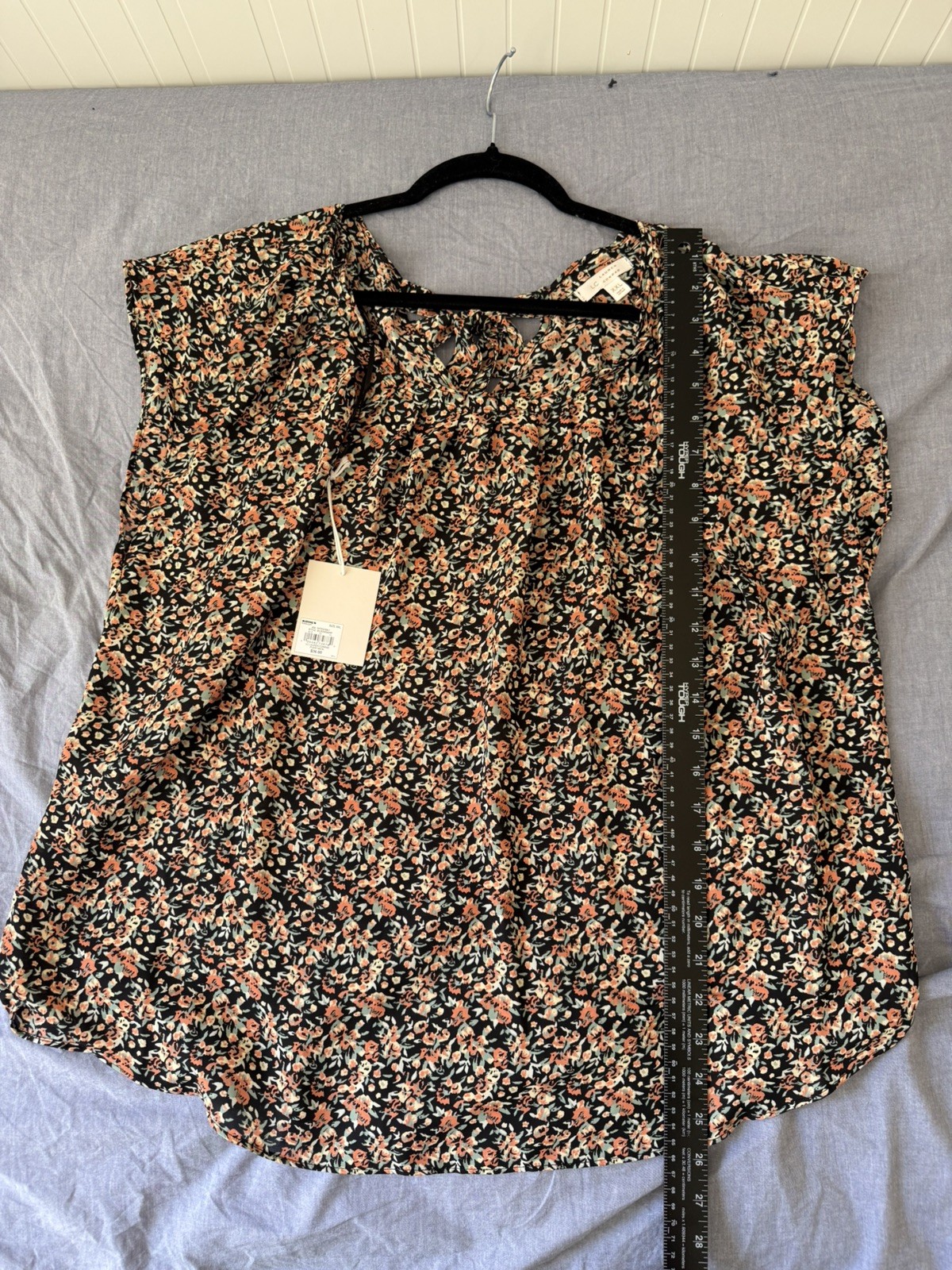 LC Lauren Conrad 2X Black Floral Cap Sleeve Ruffle Blouse Top Work Office Career