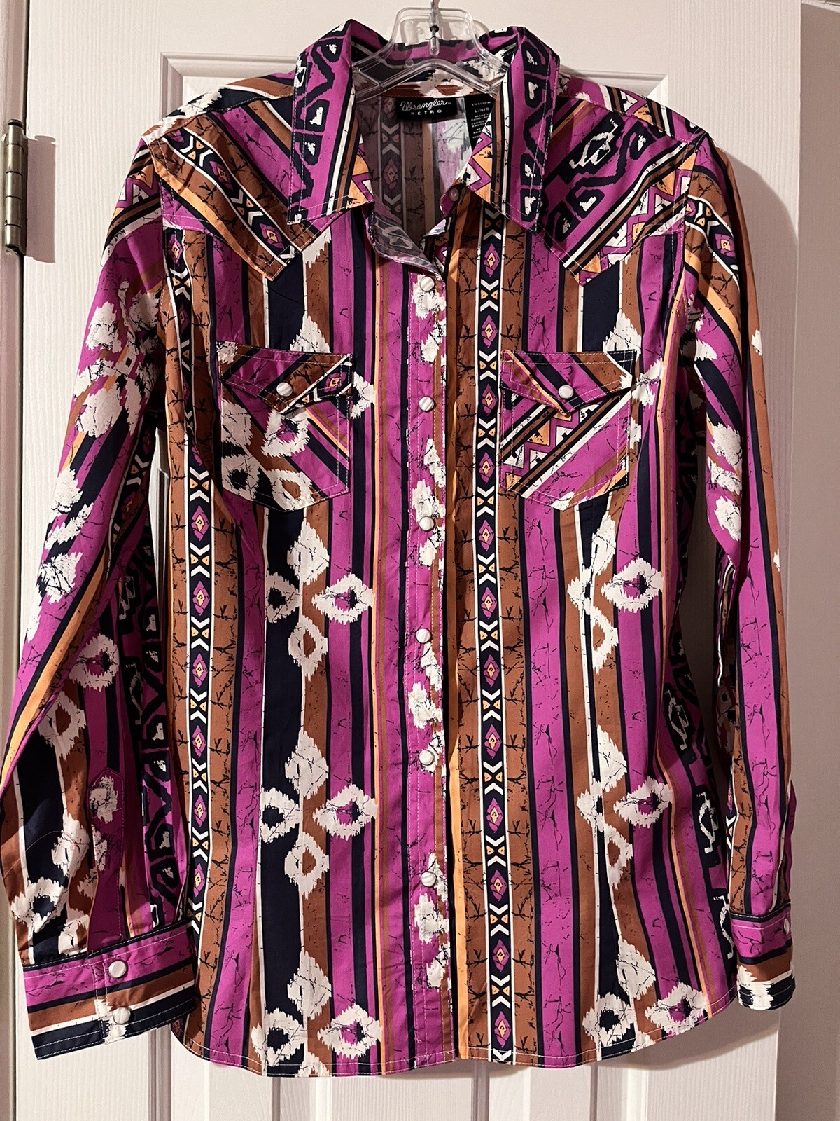 WRANGLER Retro L Checotah Aztec Pearl Snap Western Shirt Cowgirl LW6590M