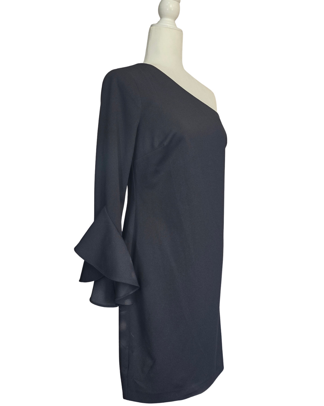 Trina Turk Size 4 One Shoulder Bell Sleeve Dress Black NWT