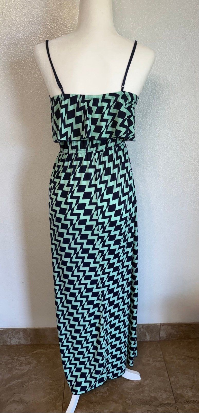 Three Pink Hearts navy and mint Chevron maxi dress XS -Ssummer wedding parties