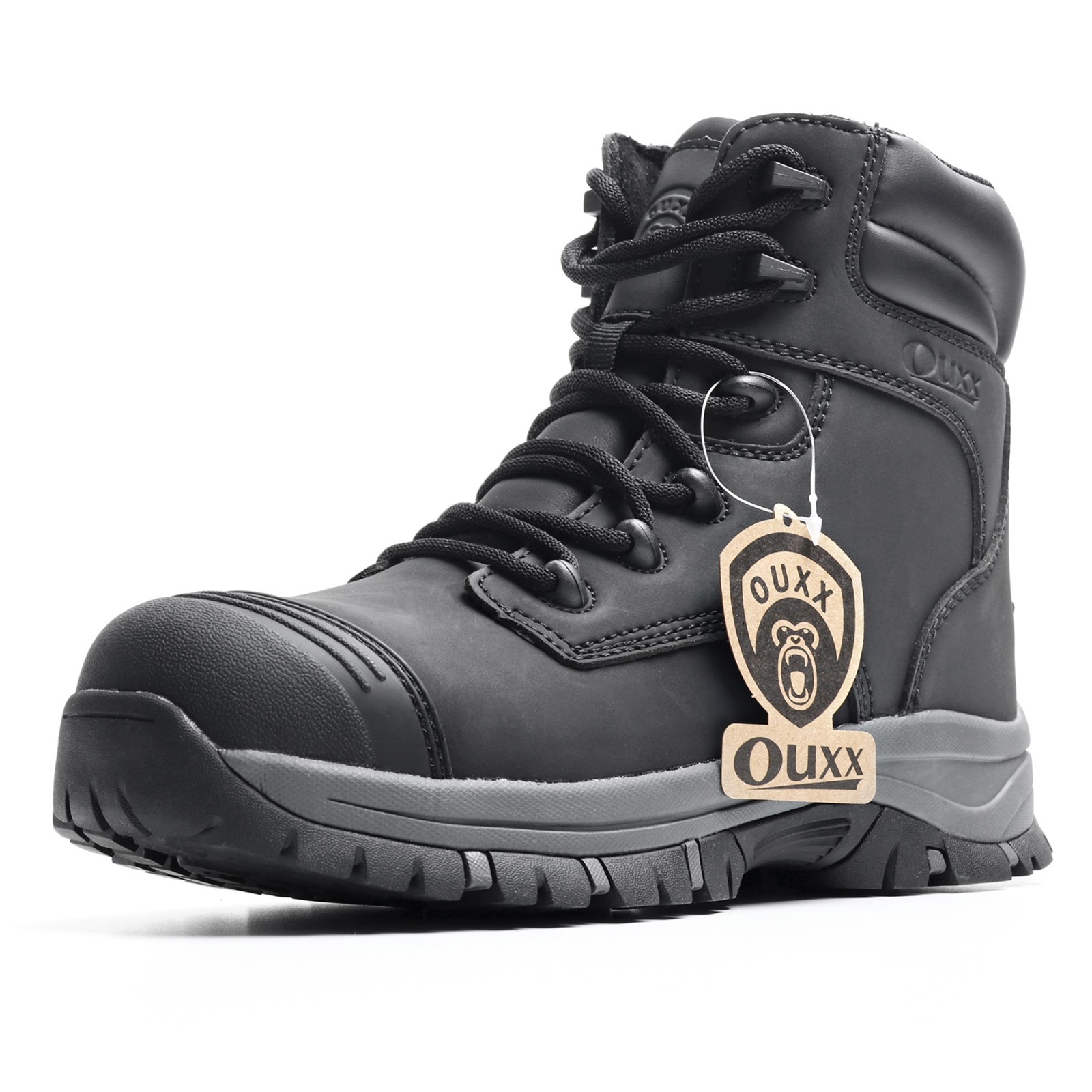 OUXX Men’s Steel Toe Waterproof Work Boots Side Zipper Rubber Outsole