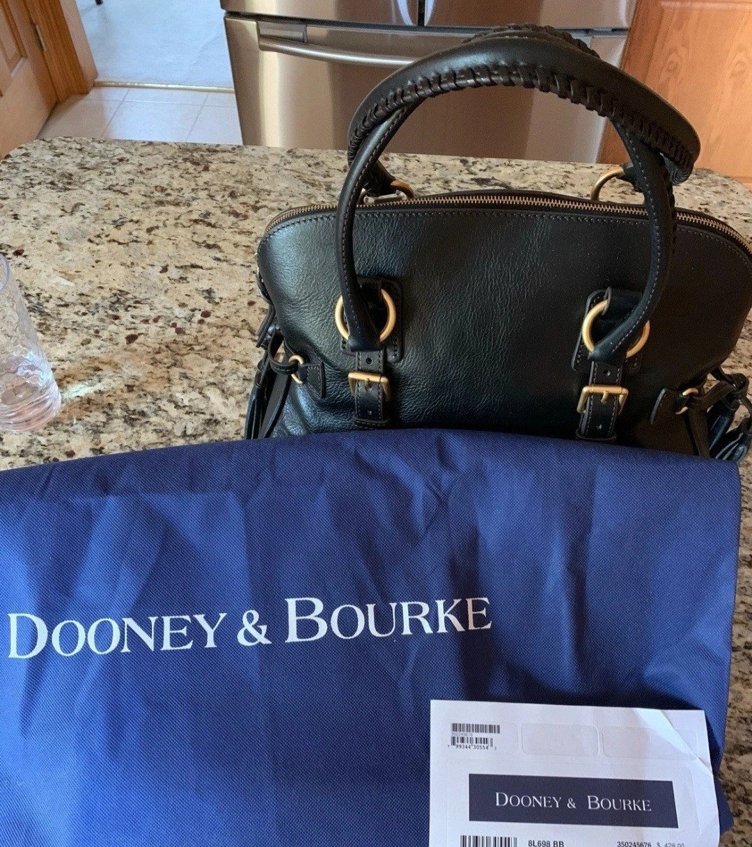 DOONEY & BOURKE Florentine Domed Buckle Satchel Black Tassel Bottom Studs