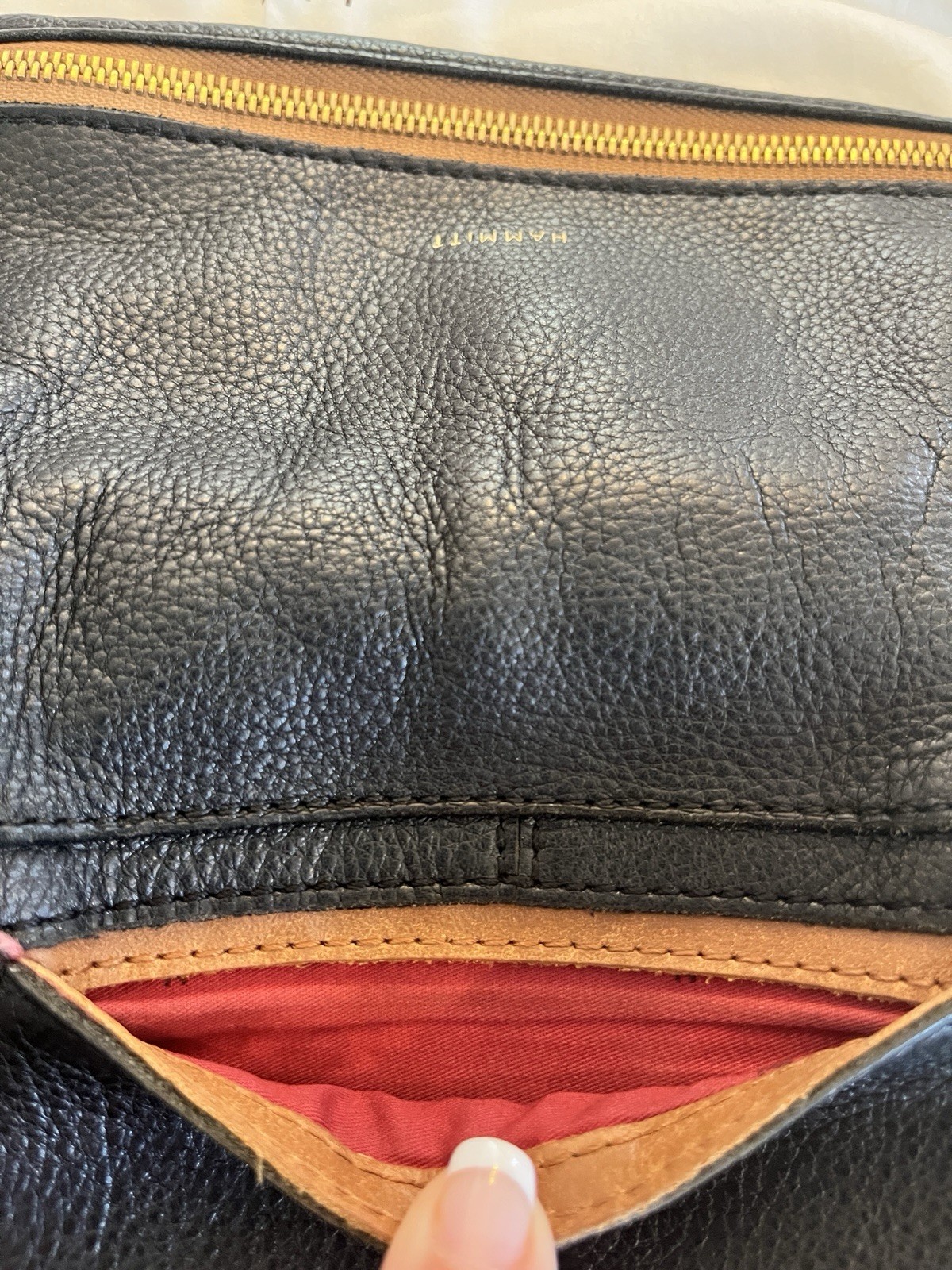 Hammitt Leather VIP ClutchCrossbody Black Leather With Red Suede Int. 10x2x8 &12