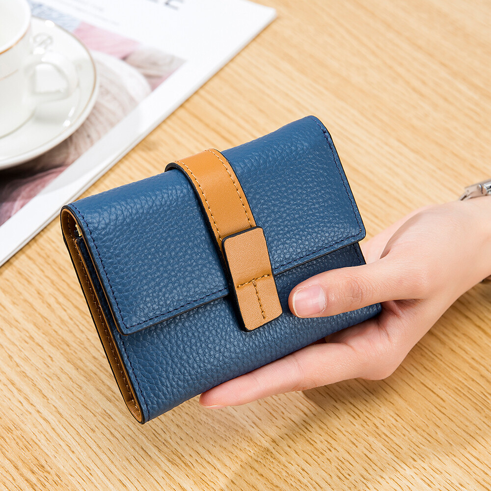 Women Trifold RFID Blocking Leather Clutch Wallet Hasp Card Holder Mini Handbag