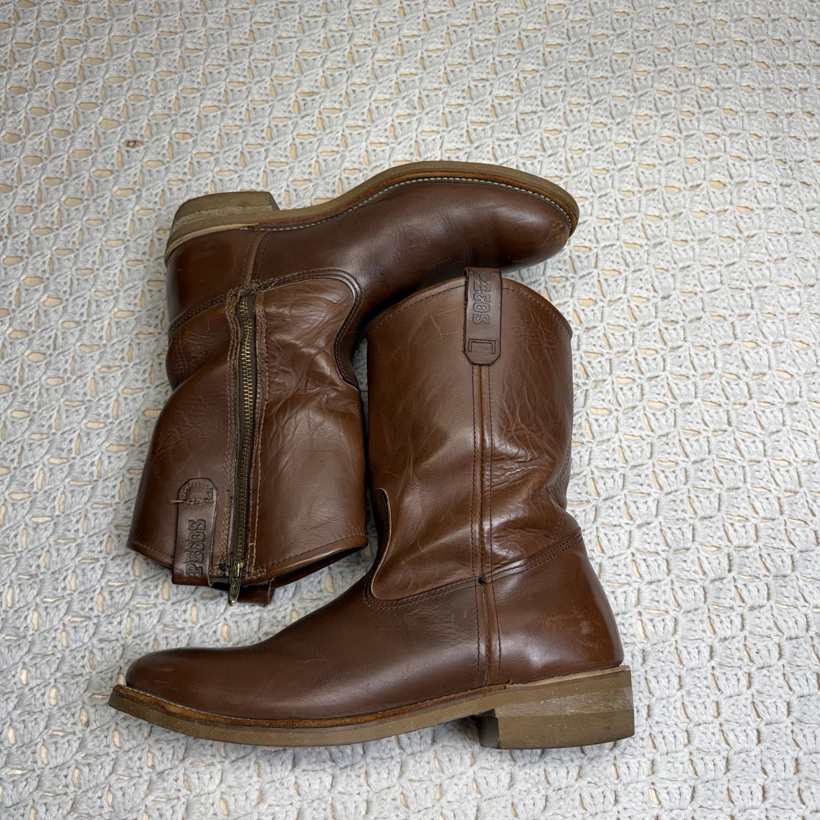 Red Wing Pecos Leather Boots Men’s 12 D Brown Cowboy Nailseat 1155 USA Made Zip