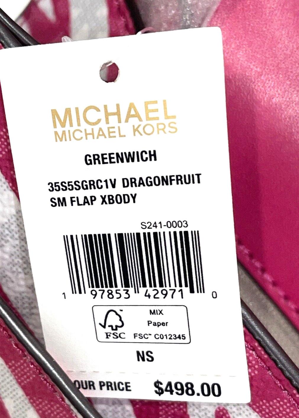 MICHAEL KORS GREENWICH SMALL FLAP CROSSBODY MK CHAIN BAG TOTE PINK ANIMAL ZEBRA