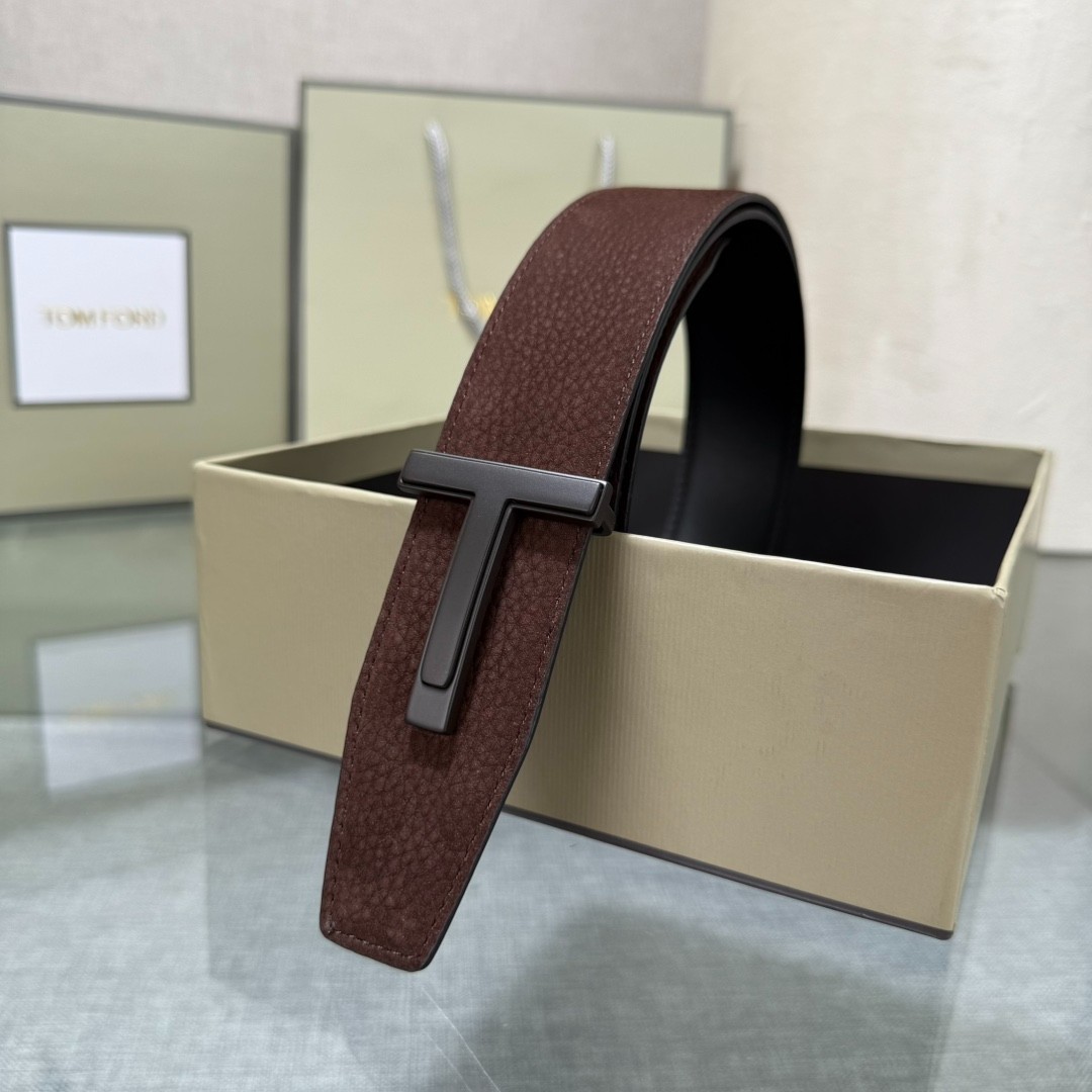 Authentic Tom Ford Men’s Reversible Calfskin Leather Belt Black T-Buckle
