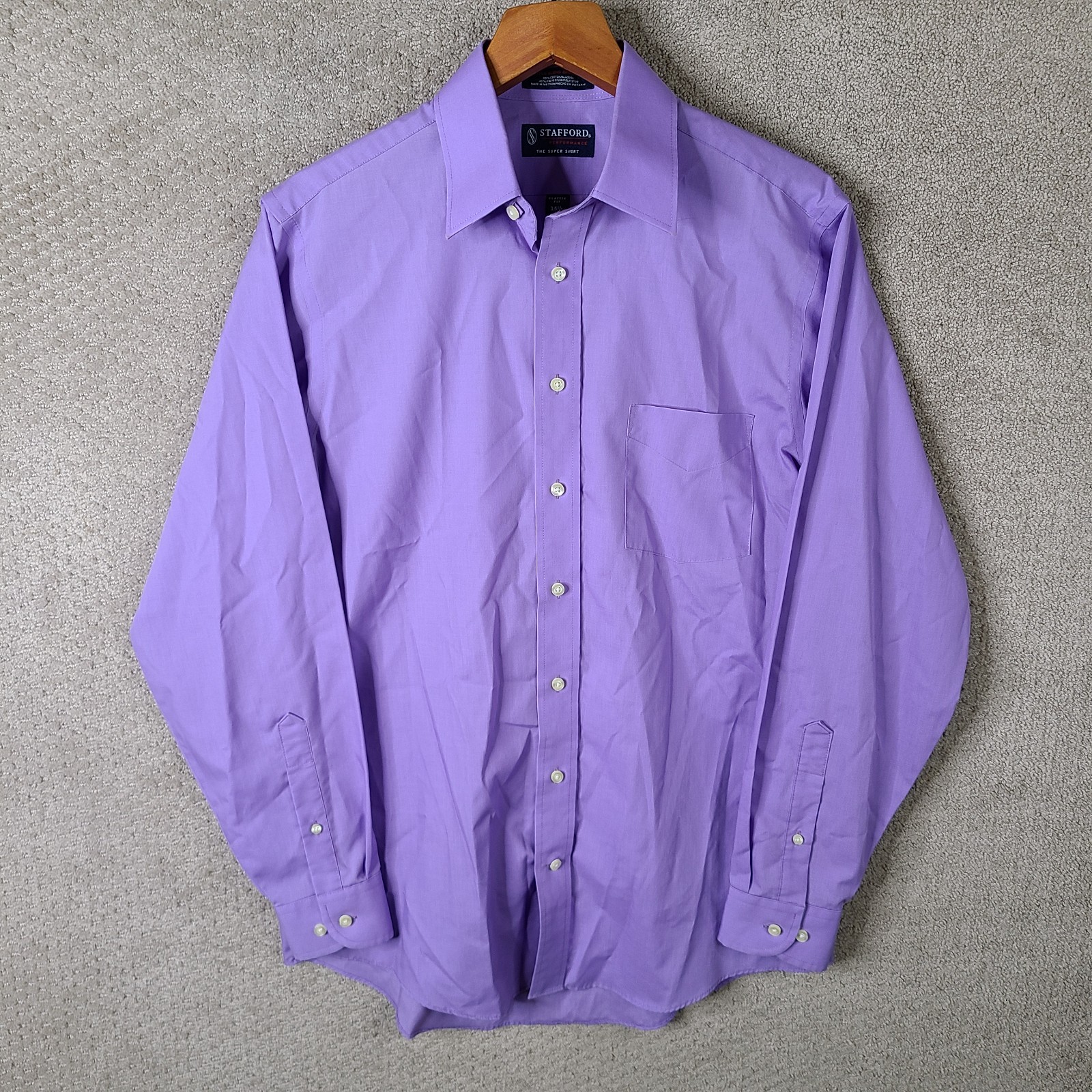 Stafford Shirt Mens 15.5 34-35 Purple Classic it Button Down Cotton Broadcloth