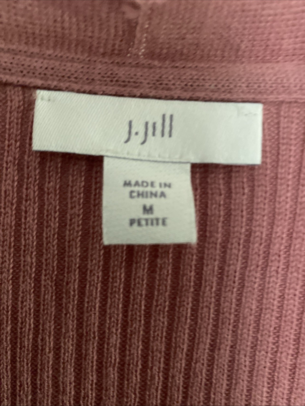 Womens J.Jill Sz. M Petite Rose Colored Ribbed Lightweight Open Cardigan Sweater