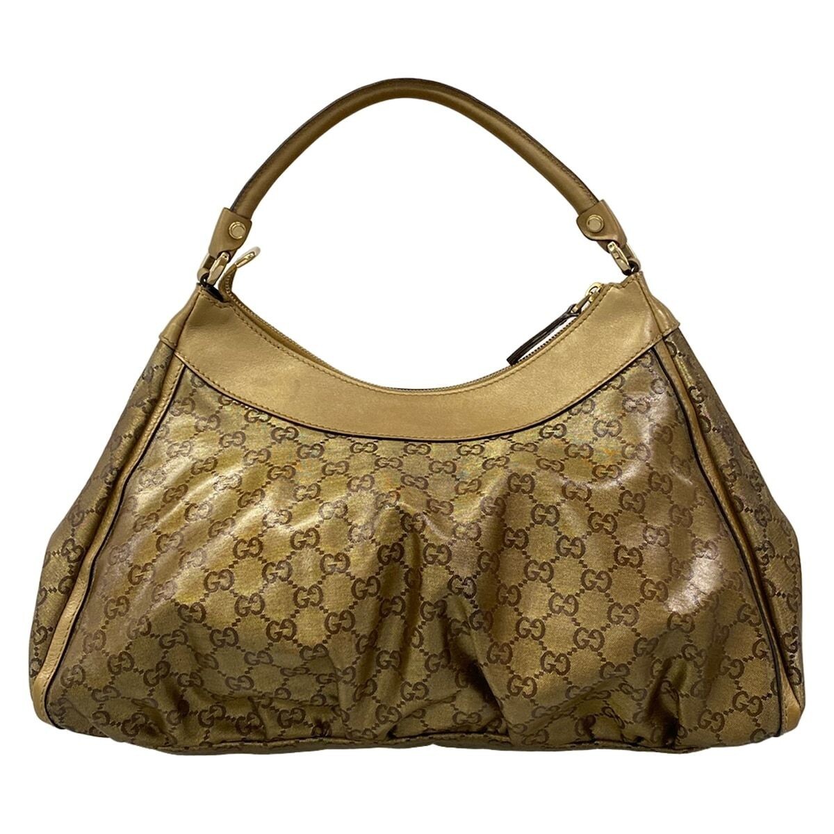 GUCCI Abby GG Monogram Bronze Jacquard Leather Shoulder Bag Auth