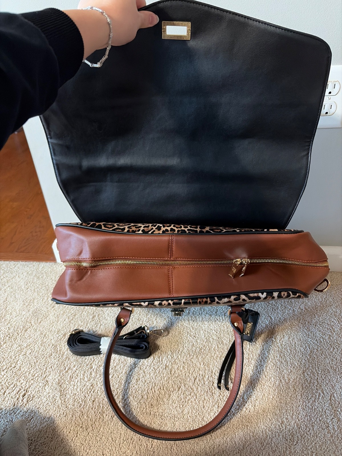 Badgley Mischka Leopard Print Travel Tote Weekender Bag