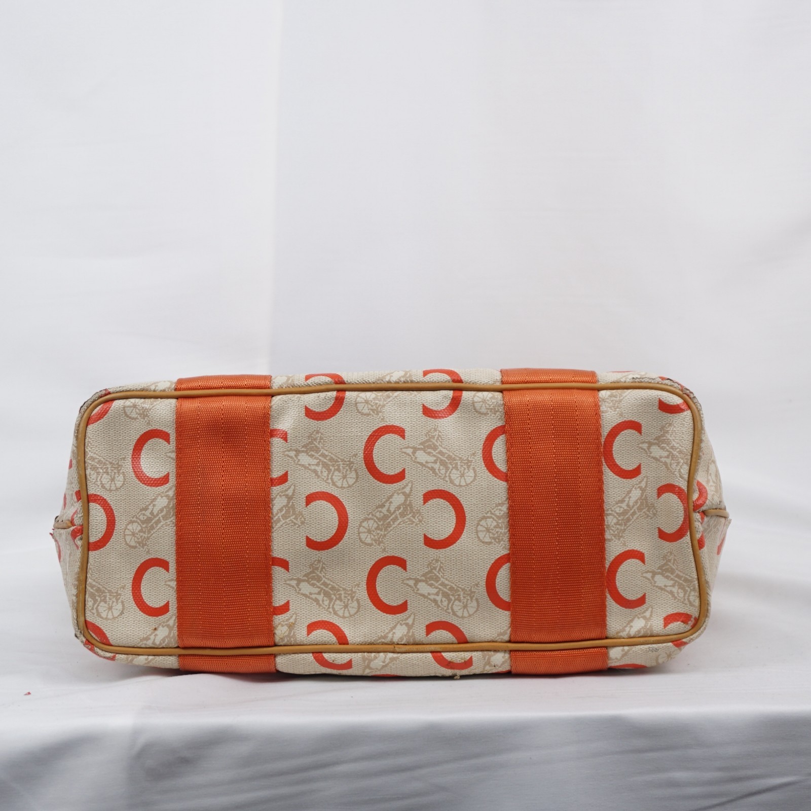 CELINE C Sulky Carriage Horse Tote Bag Coated Canvas Leather Orange Auth