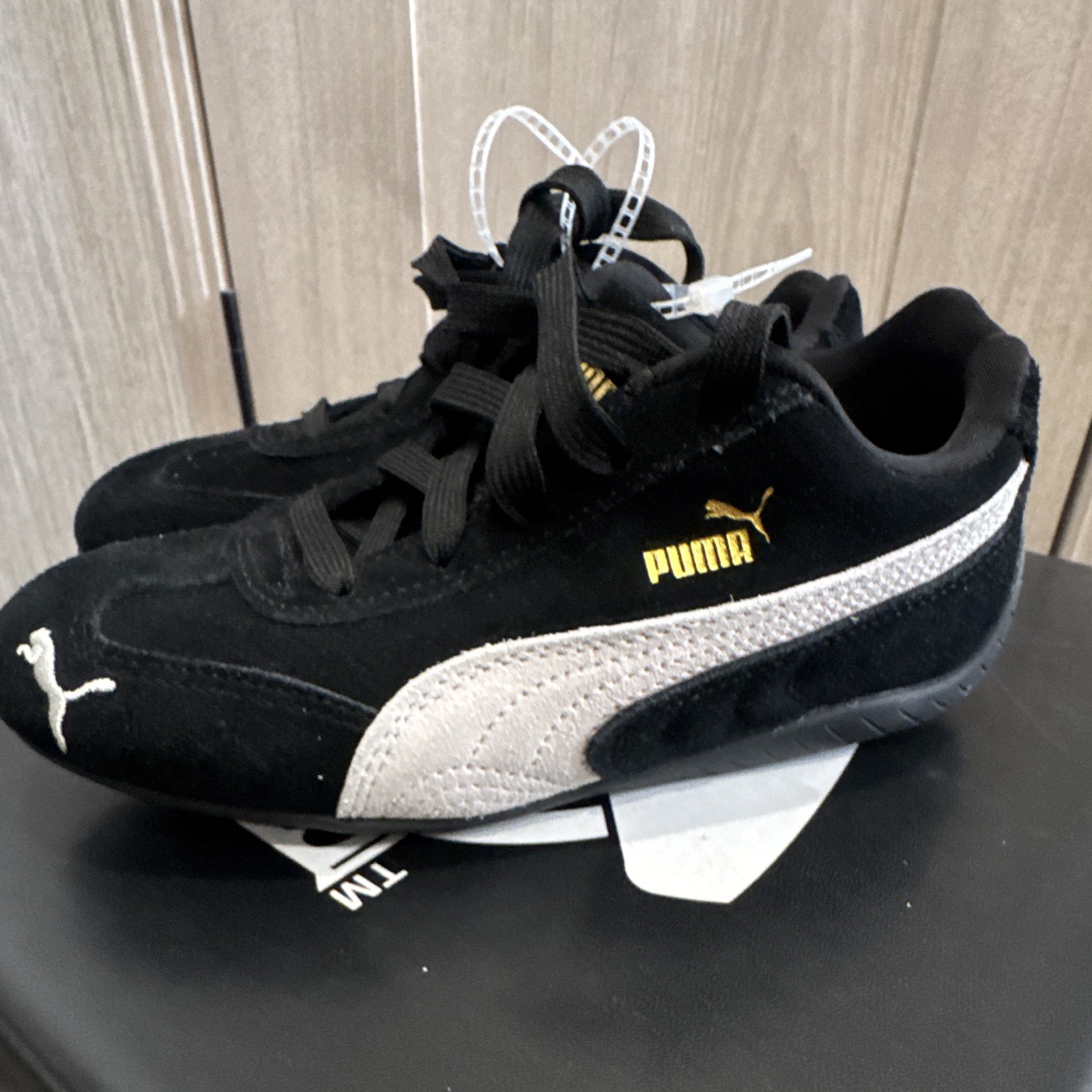 PUMA Men’s Low Top Lace-Up Athletic Sneakers Black White Suede Rubber Sole