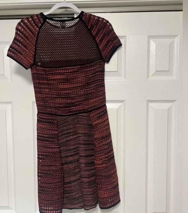 M Missoni Red Black Mesh Knit Fit & Flare Mini Dress IT 44 US 8 Authentic