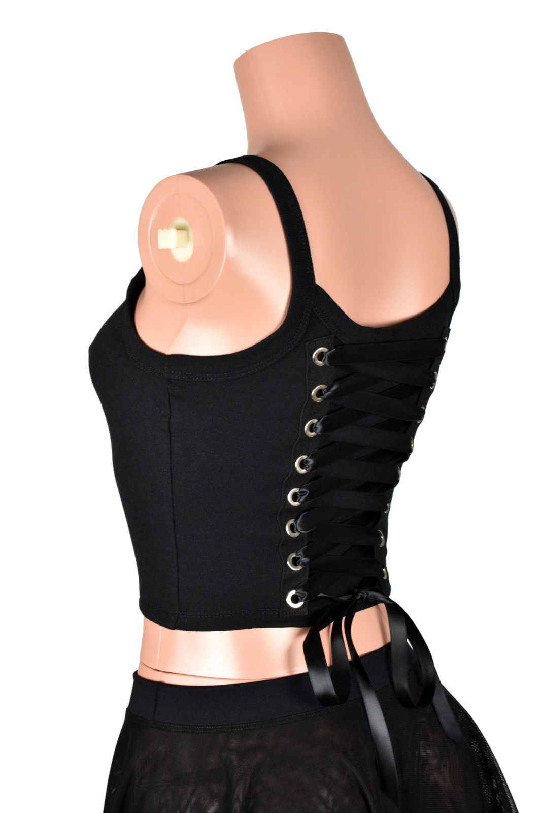 Black Lace-Up Back Grommet Cropped Tank Top S M L XL 2X corset lacing metal goth