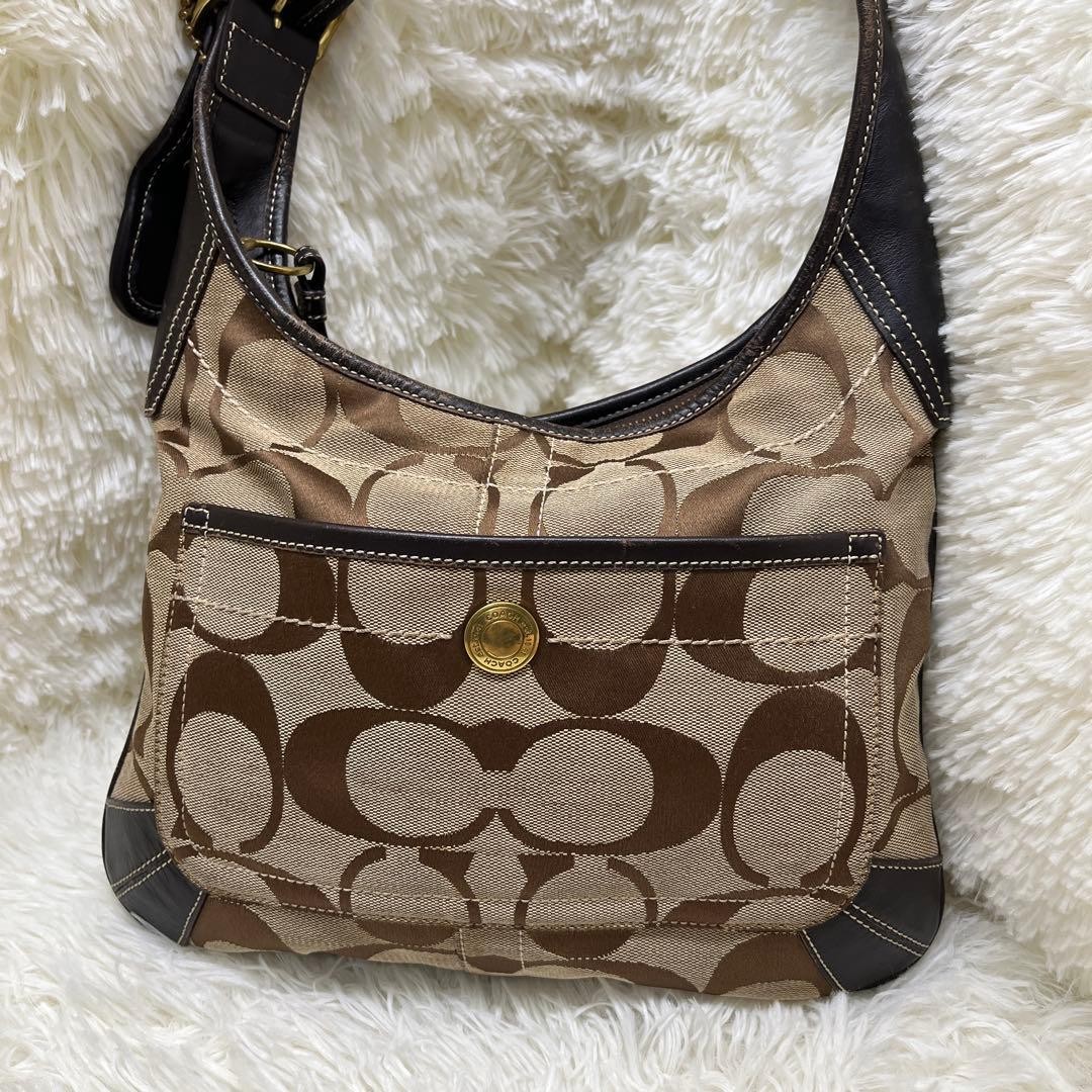 COACH signature bag one shoulder F10768 brown Used Japan F/S