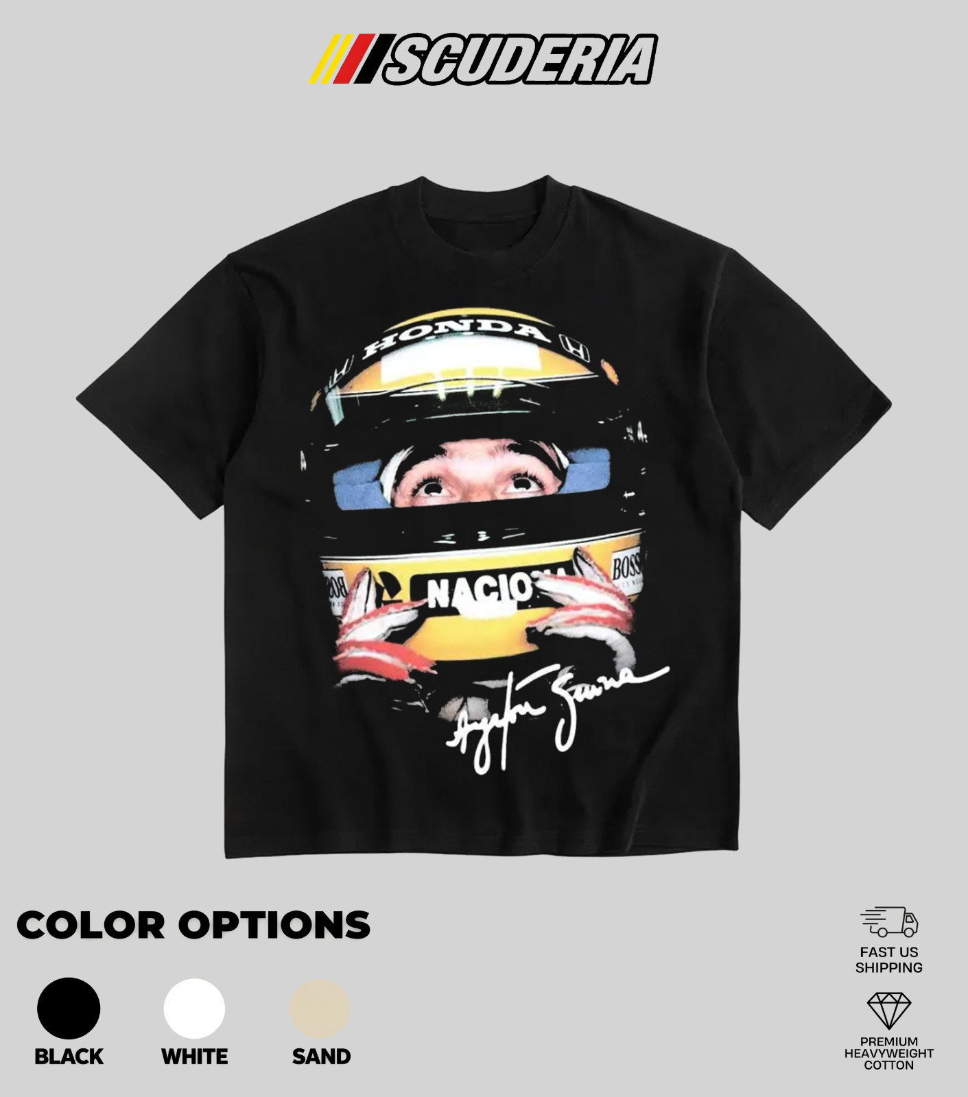 Scuderia Ayrton Senna Honda Racing Helmet Oversized T-Shirt Black