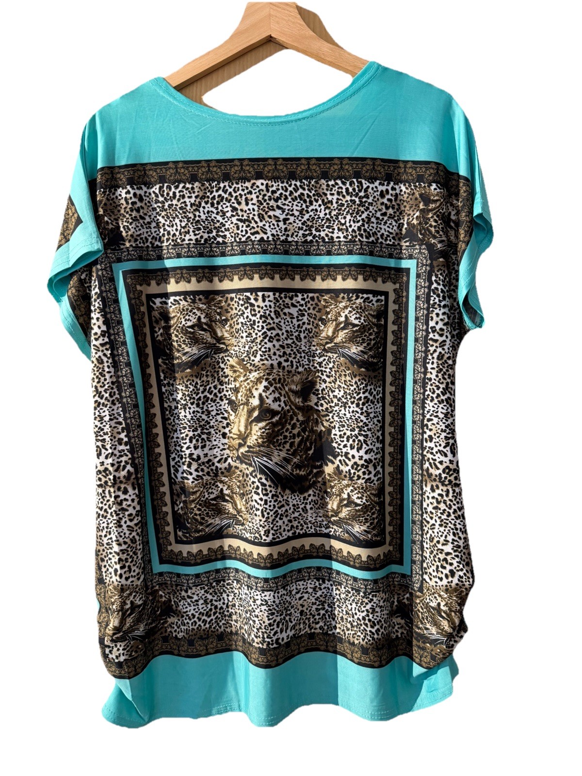 Tunic Blouse Turquoise With Animal Pattern Y2K Inspired Size M/L