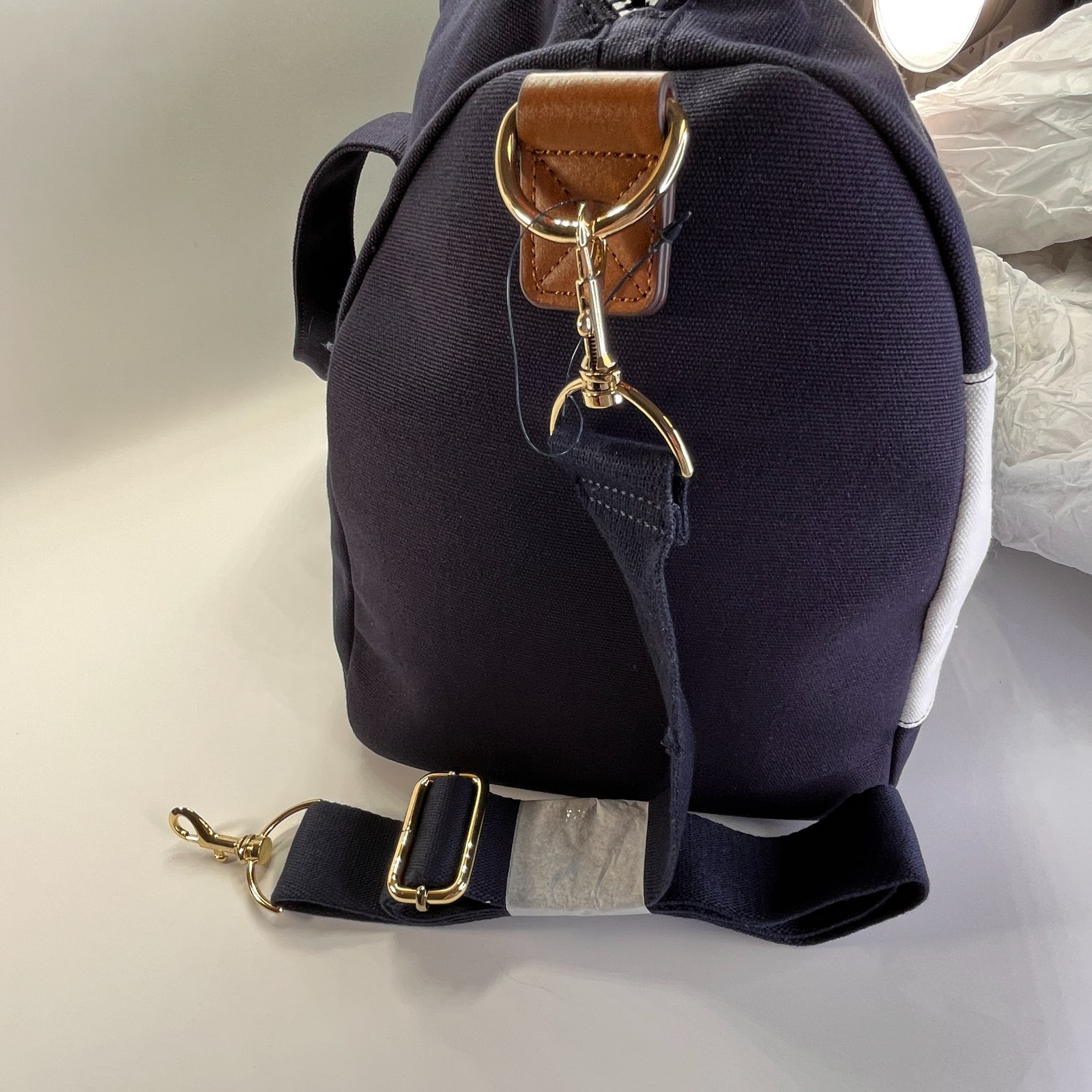 Tommy Hilfiger Duffle Bag Colorblock Navy Red White Canvas Gym Travel Weekender