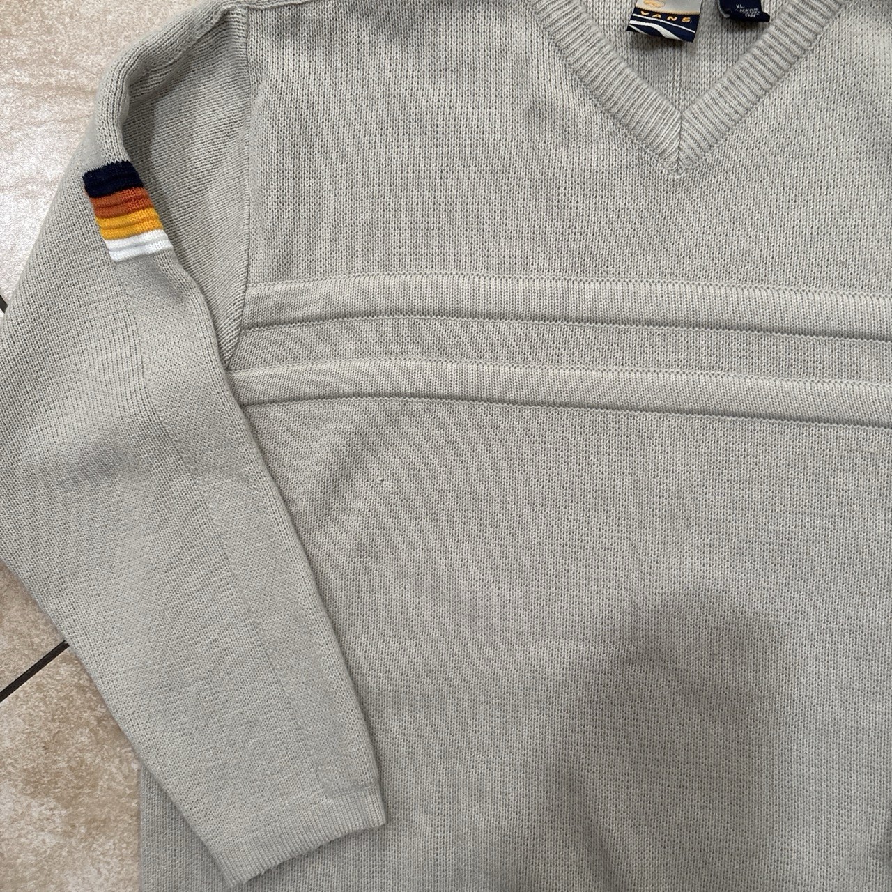 Y2K 2000s Cream Vans Striped Sweater Size XL
