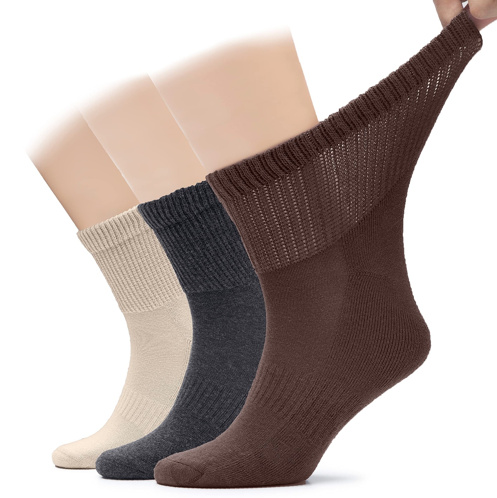 Hugh Ugoli Men’s Cotton 11-13, 22- Light Beige/Dark Grey/Brown (3 Pairs)