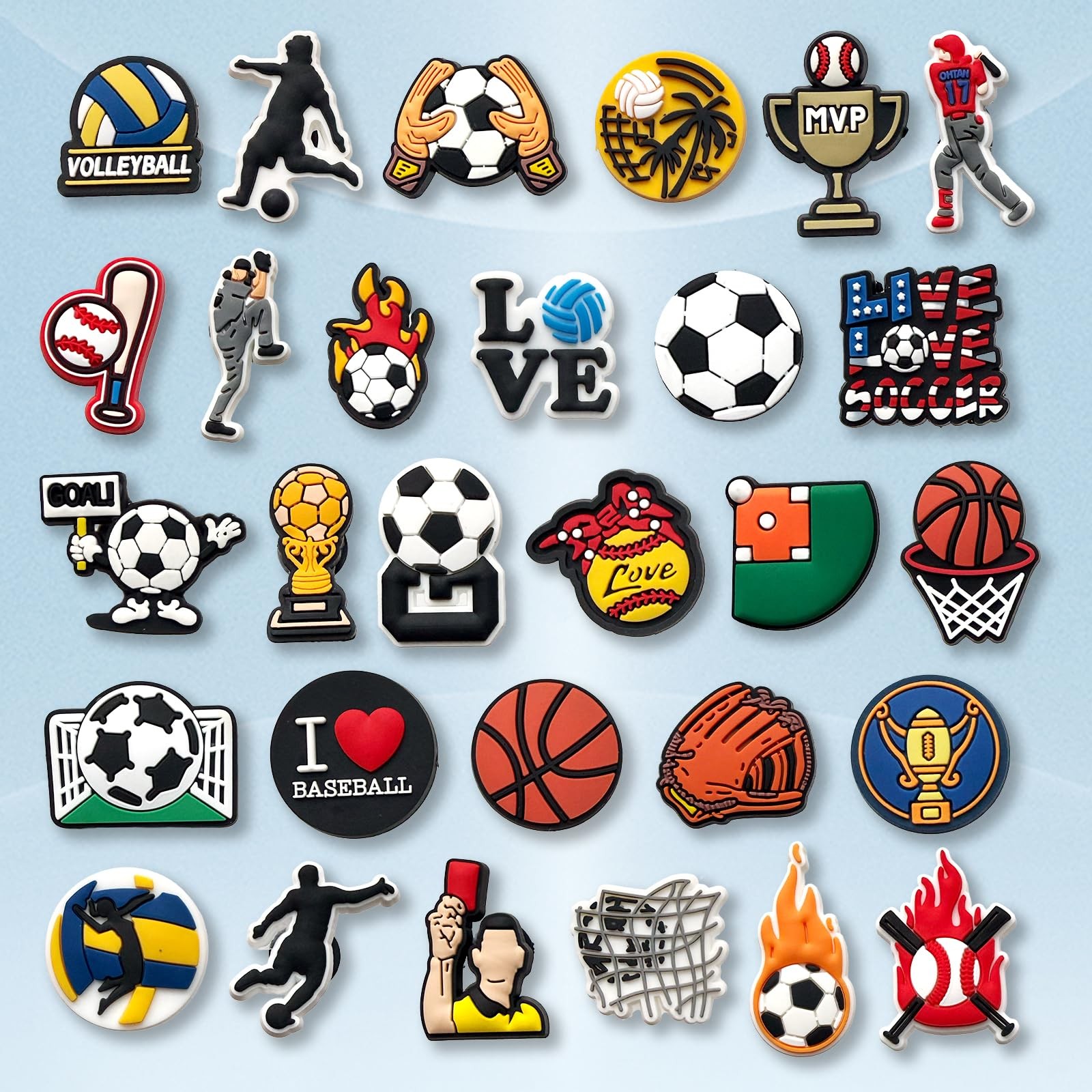 24 53Pcs Sports Ball Shoe Charms for Croc Clog Sandals Bracelets Decoration 5…