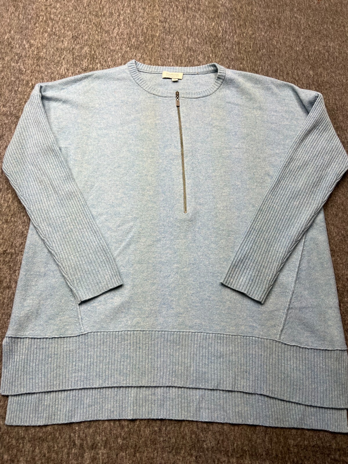 Kinross Cashmere Half 1/2 zip Pullover Sweater Blue Medium M