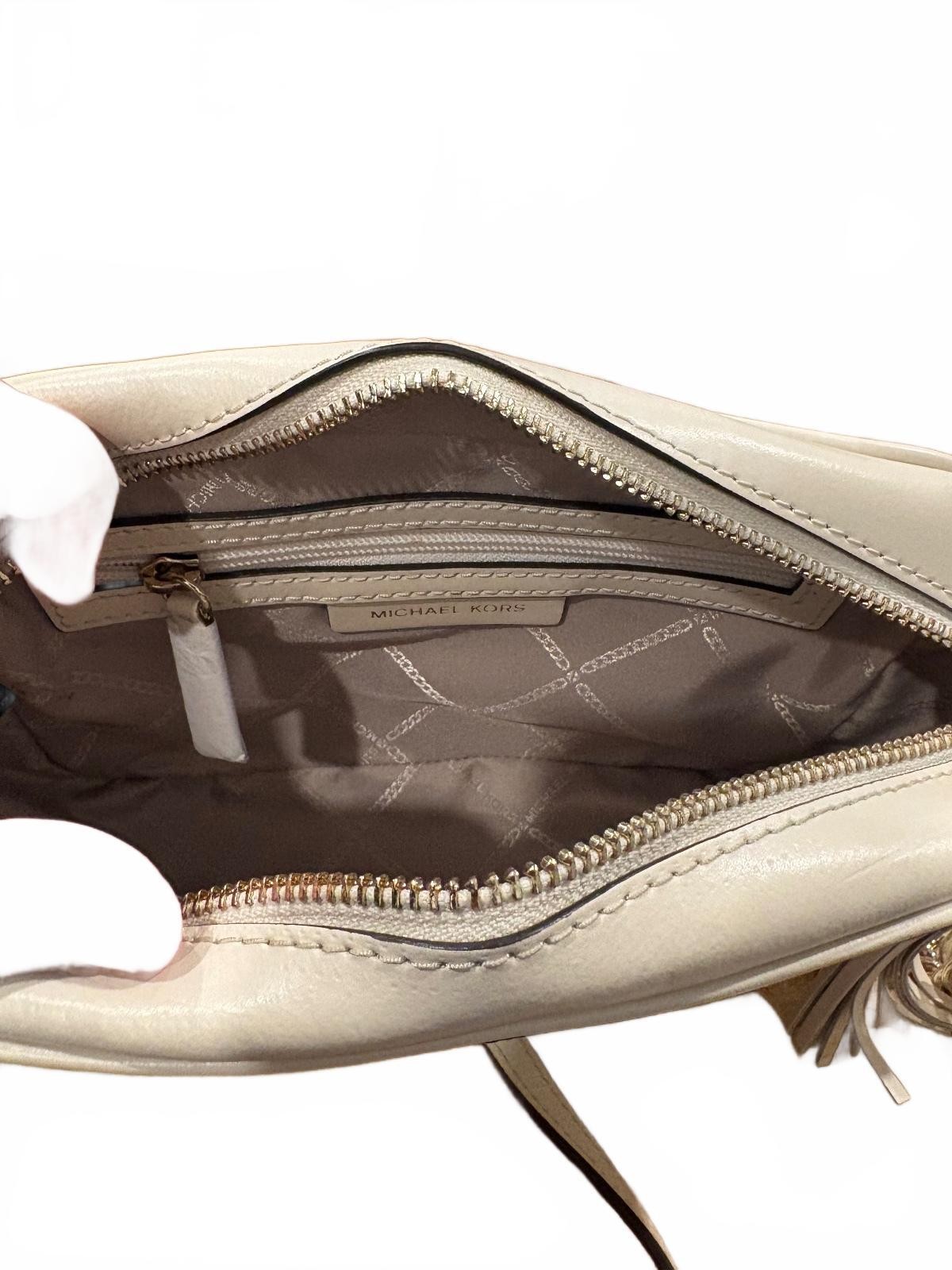 Michael Kors Cream Quilted Leather Crossbody Bag with Gold Chain Strap