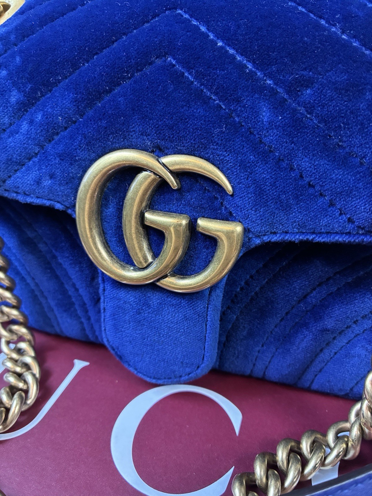 Gucci Marmont Blue Velvet Quilted Shoulder Bag – Excellent Pre Loved Condition