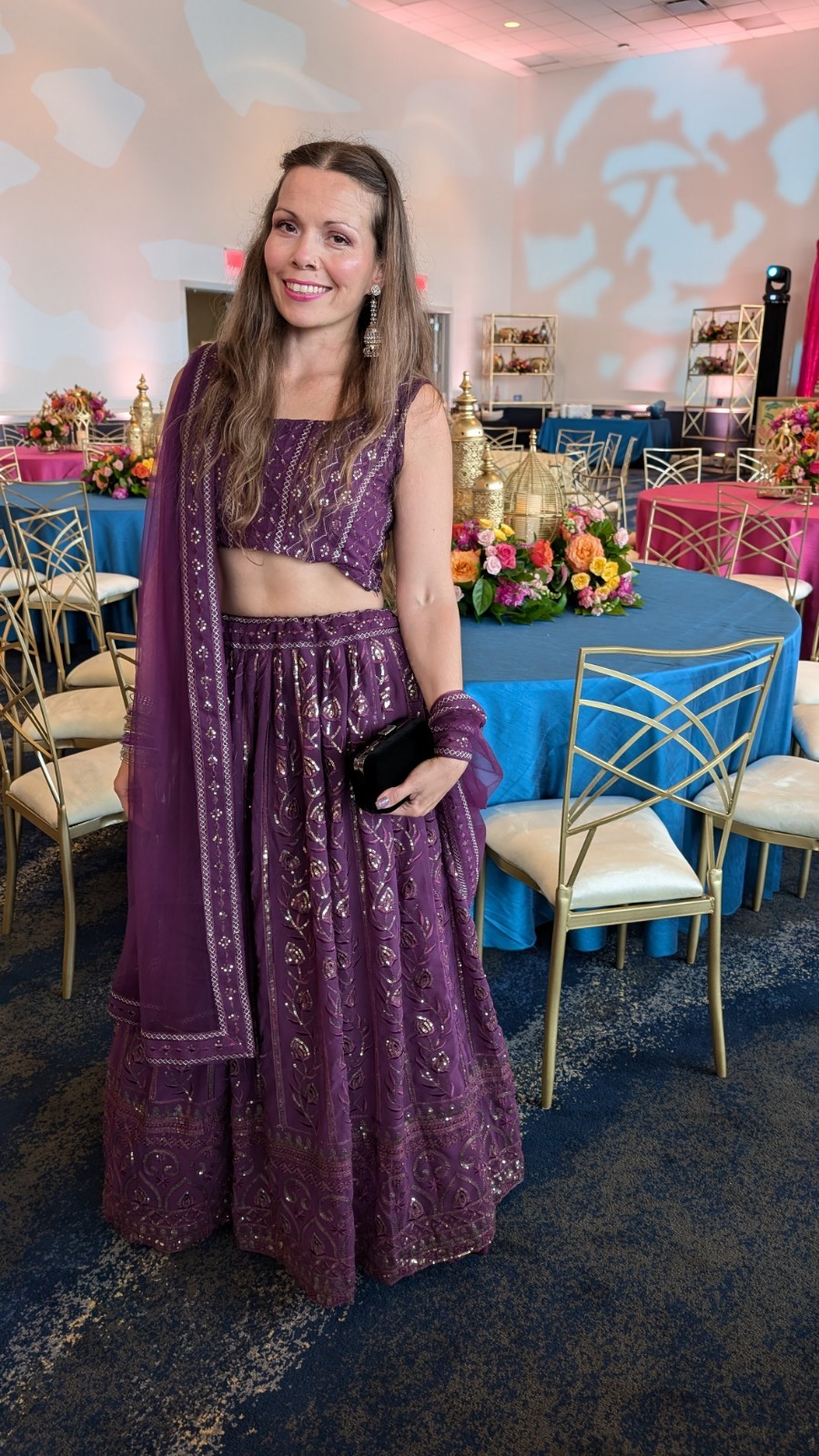Purple Embroidered Georgette Lehenga Choli Dupatta Set Bridal Wedding XS/Small