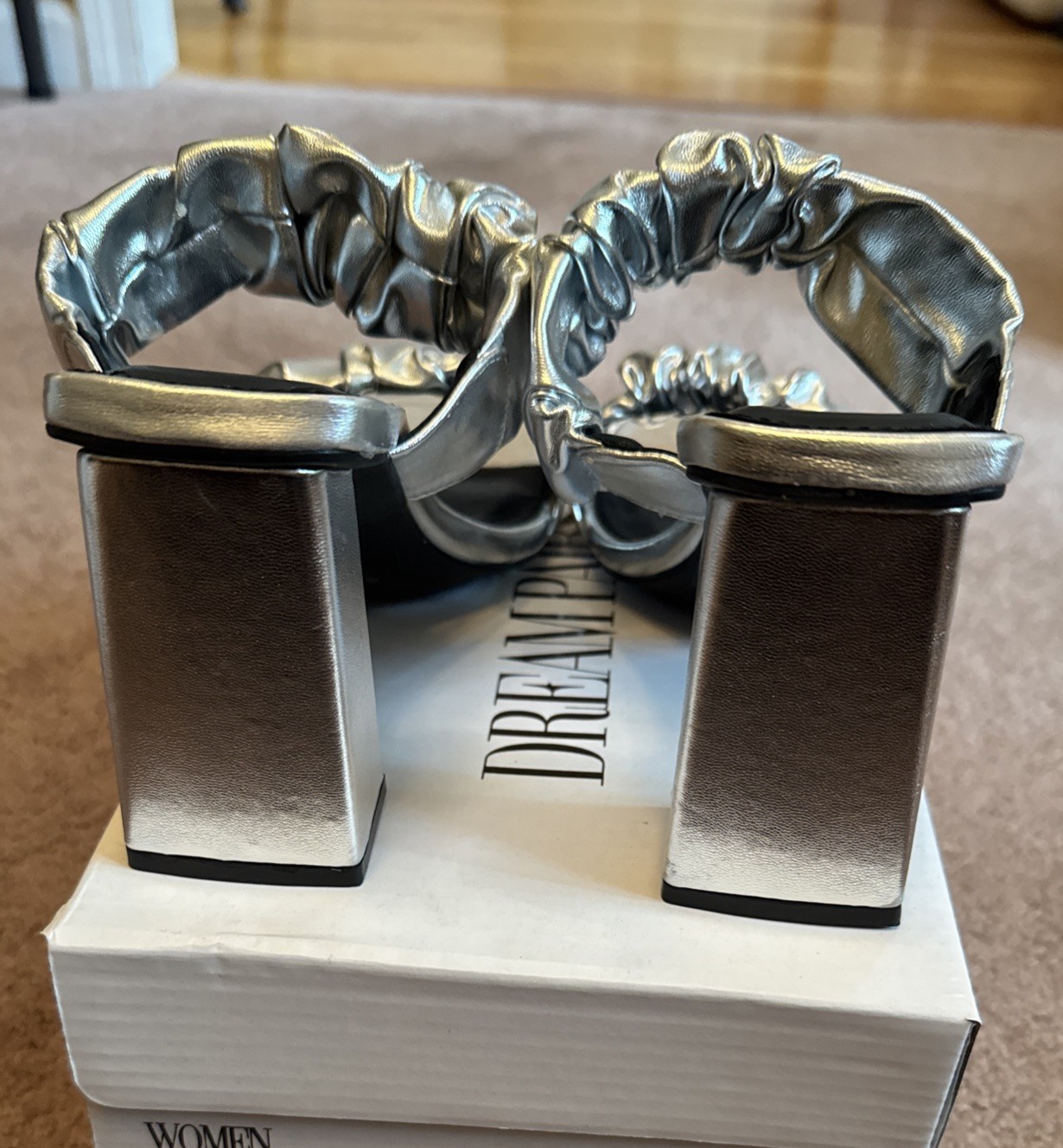 NEW Dream Pairs Silver Chunky Heel Cocktail Party Wedding Vegas Club Shoes 9.5
