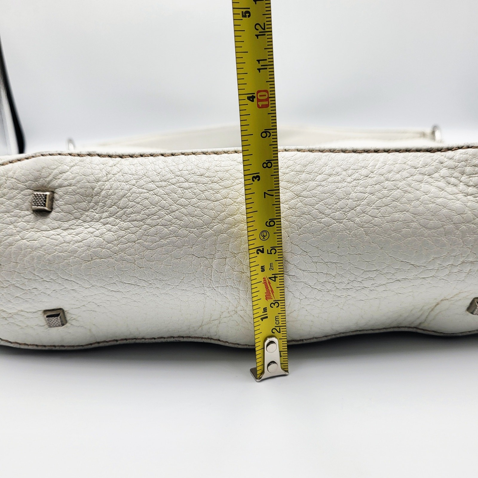 Celsius White Pebbled Genuine Leather Multicompartment Satchel Shoulder Bag