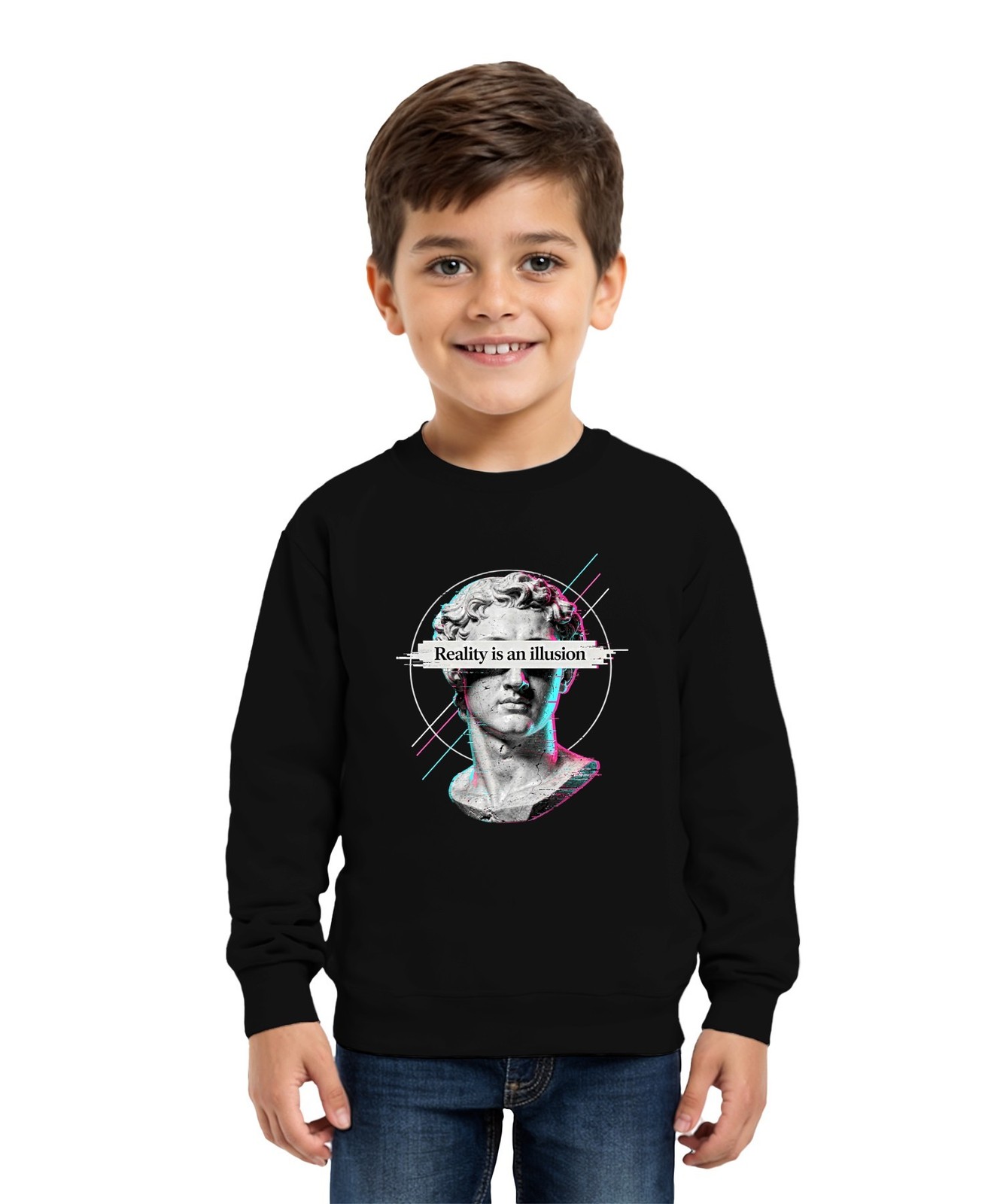 Reality is an illusion David Statue Glitch Art Unisex Kids Sweatshirt Jumper